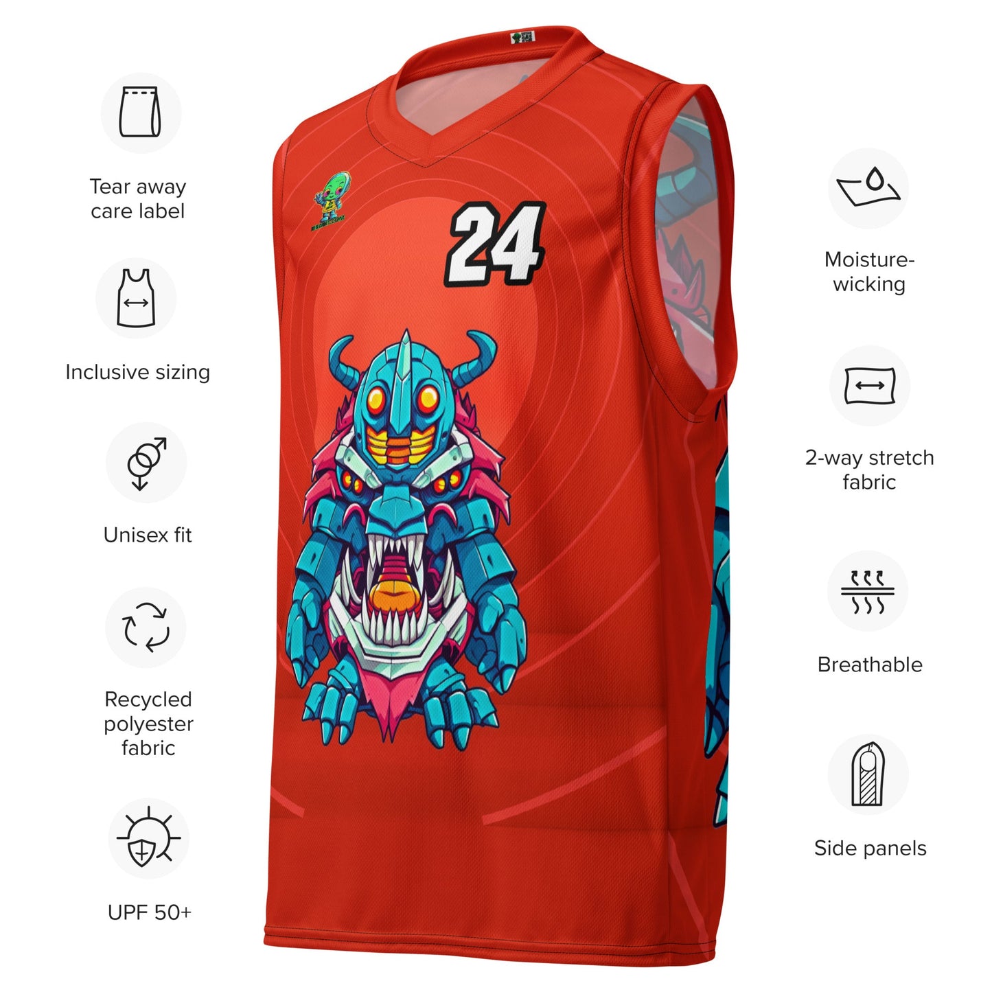 Rex the Reactor Watcher - Recycled unisex basketball jersey - Crimson Vortex Colorway - BBairt