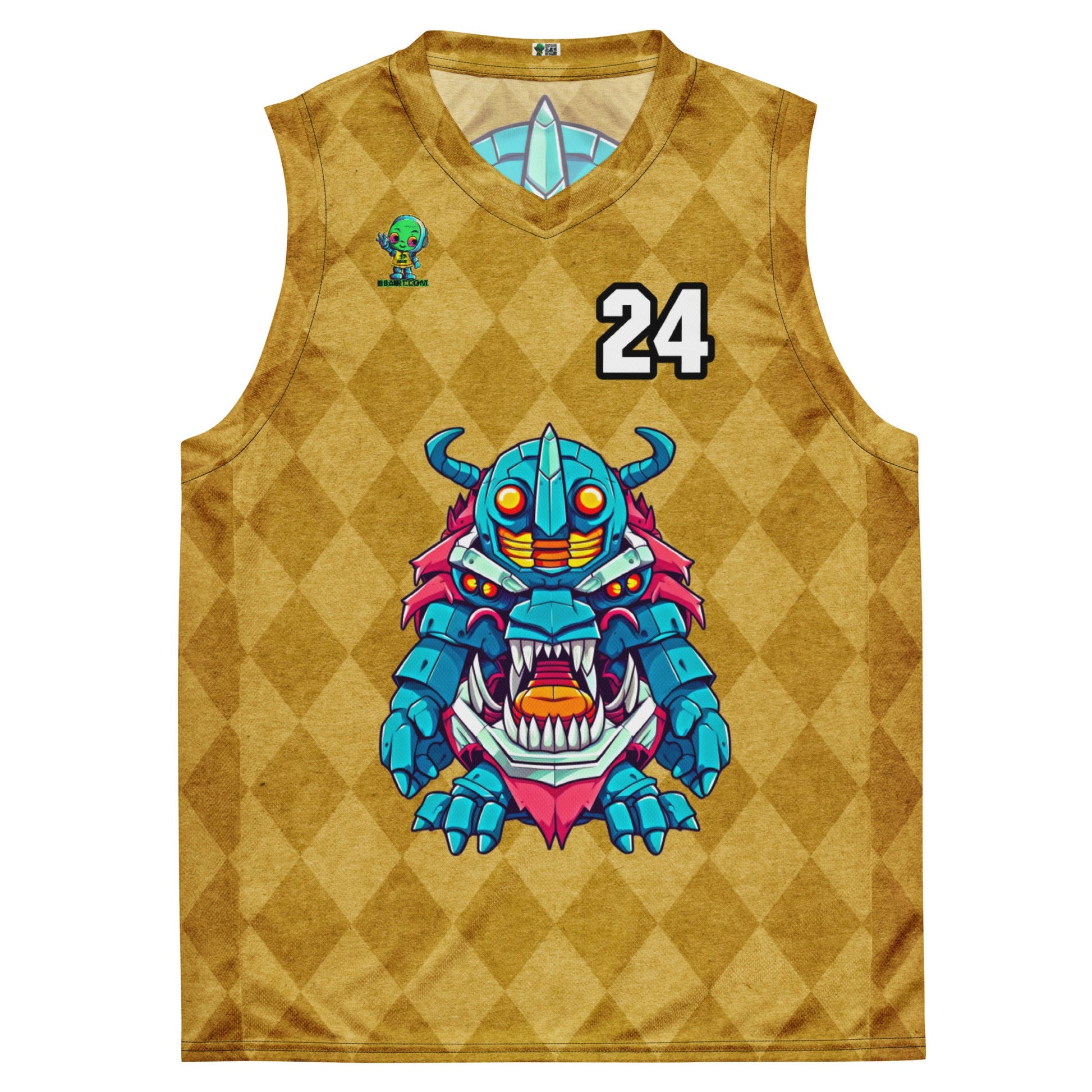 Rex the Reactor Watcher - Recycled unisex basketball jersey - Golden Argyle - BBairt