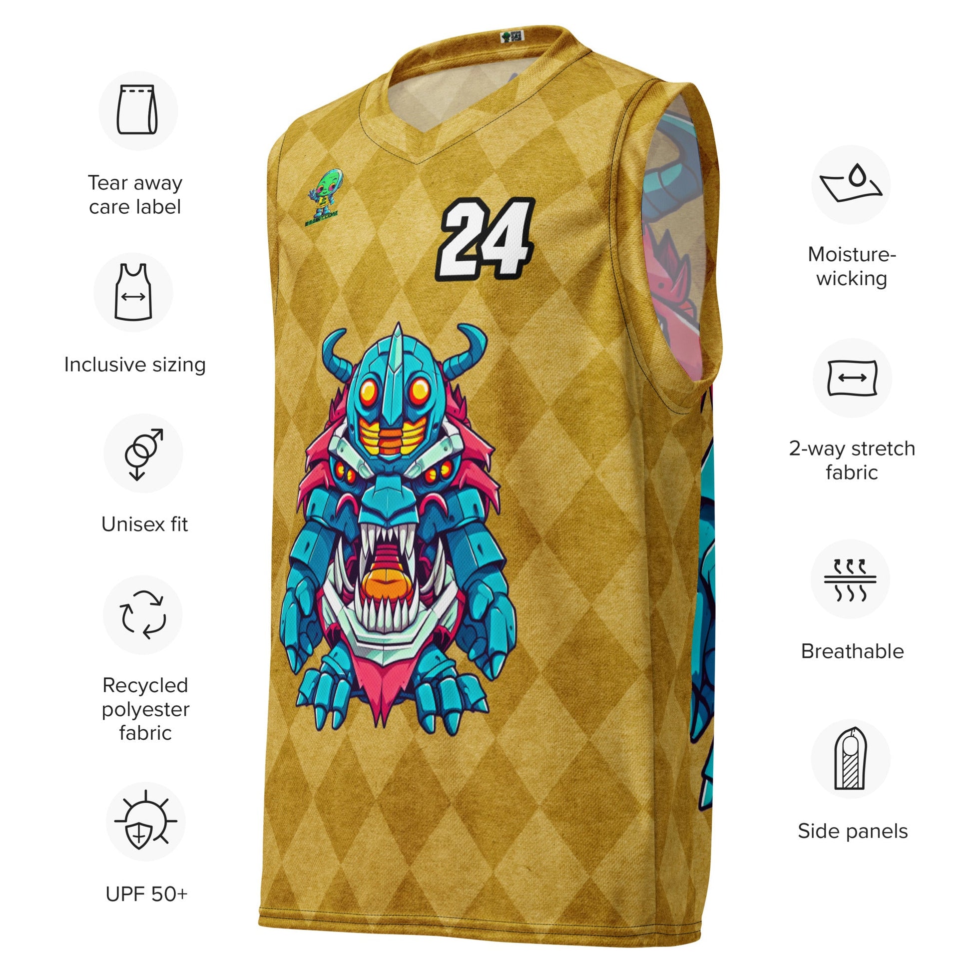 Rex the Reactor Watcher - Recycled unisex basketball jersey - Golden Argyle - BBairt