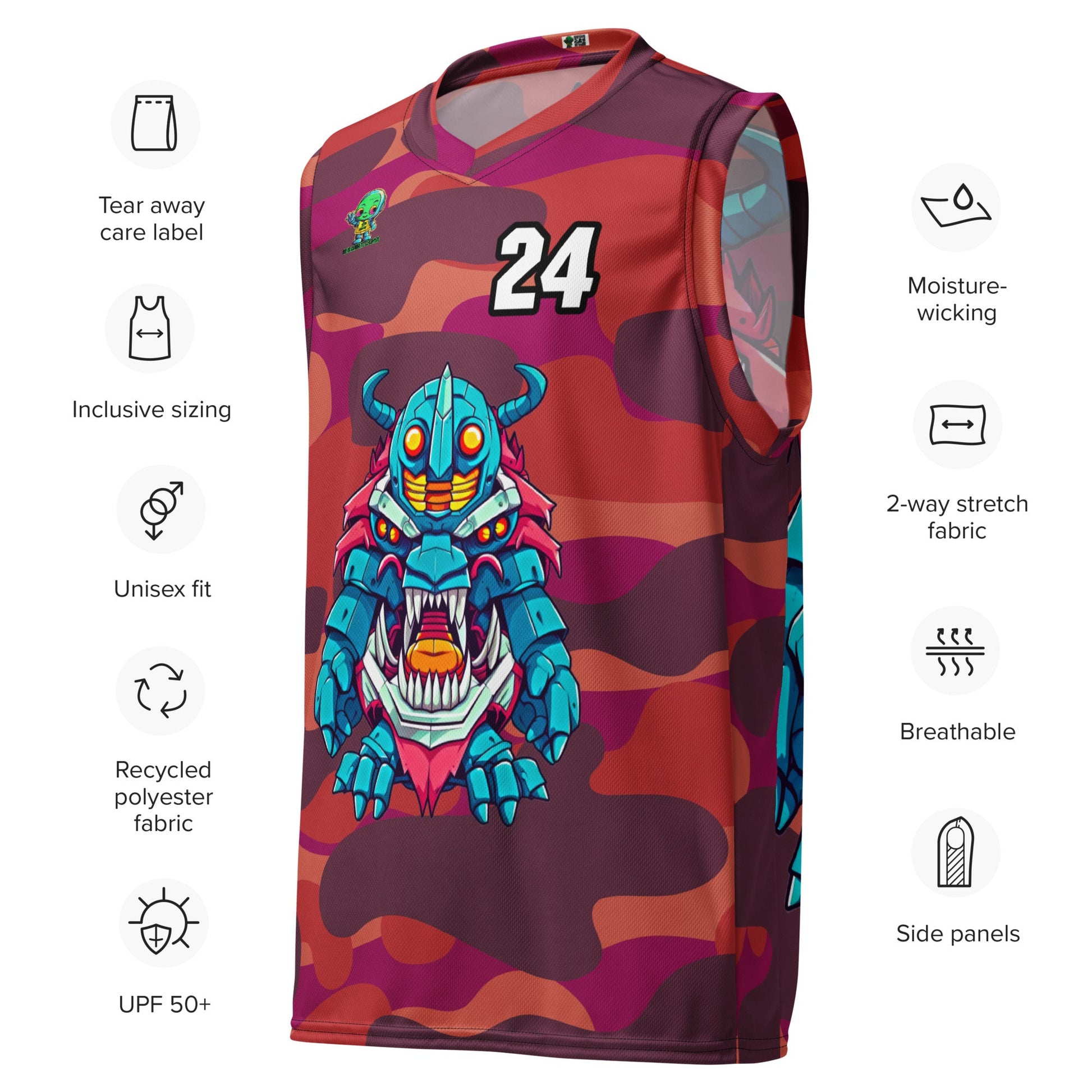 Rex the Reactor Watcher - Recycled unisex basketball jersey - Inferno Camo Colorway - BBairt