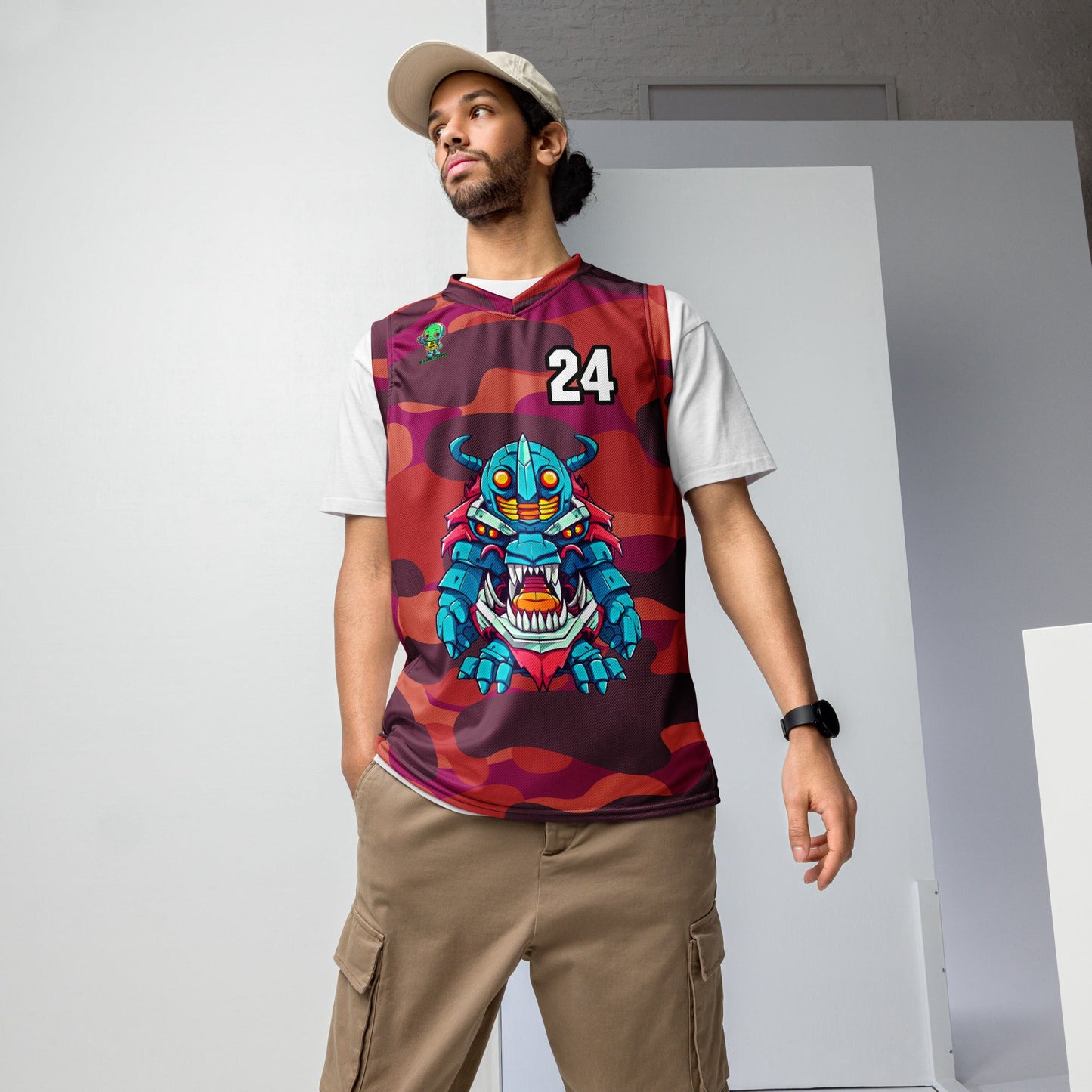 Rex the Reactor Watcher - Recycled unisex basketball jersey - Inferno Camo Colorway - BBairt