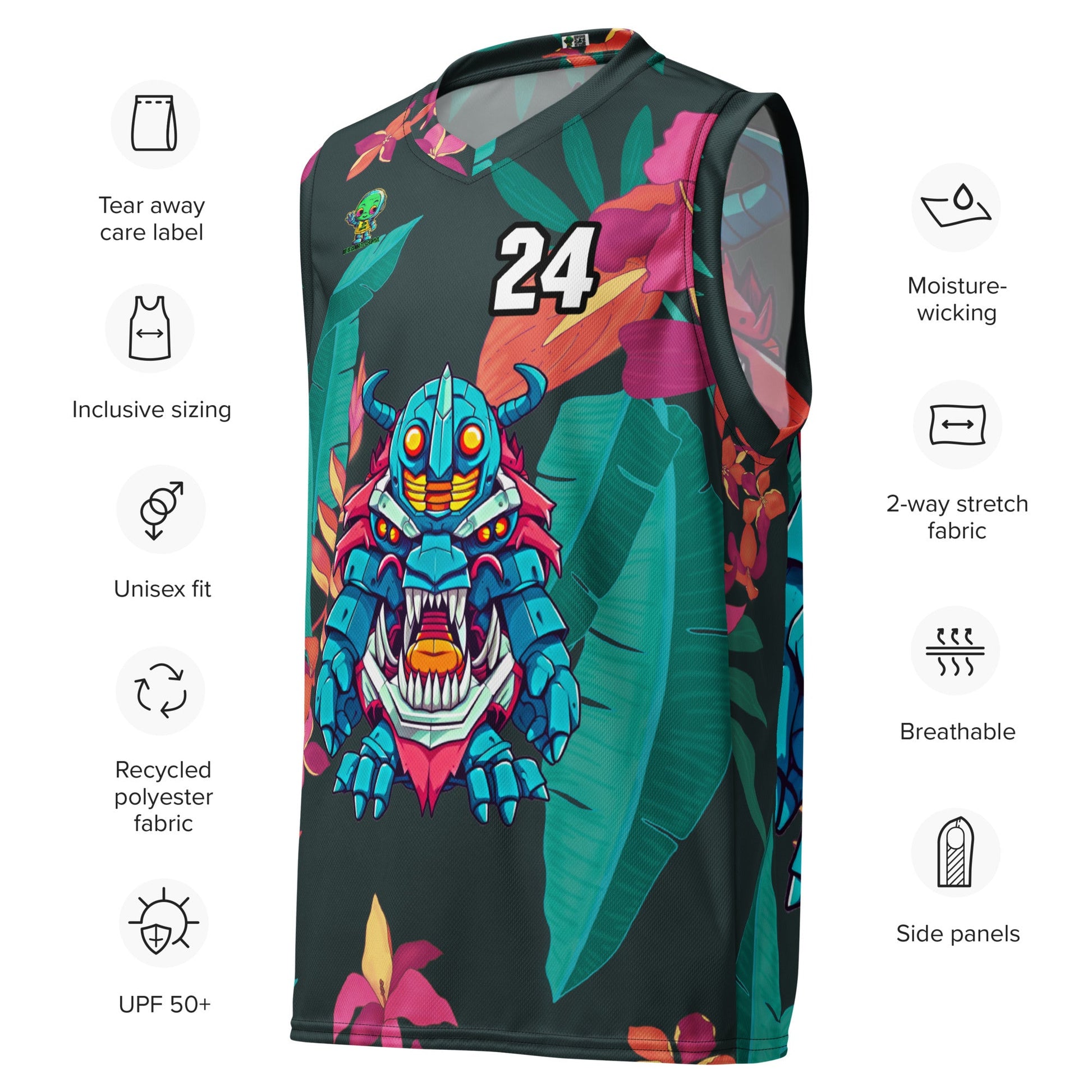 Rex the Reactor Watcher - Recycled unisex basketball jersey - Midnight Jungle - BBairt
