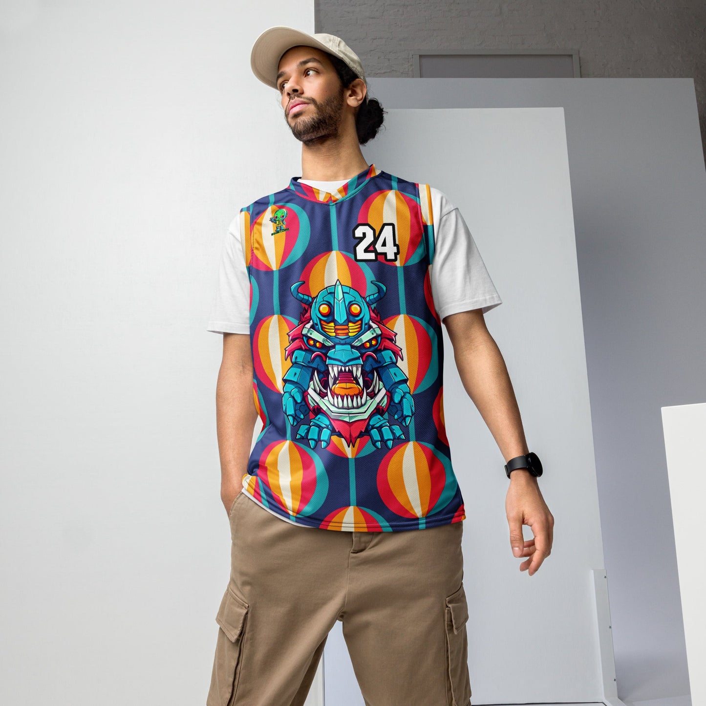 Rex the Reactor Watcher - Recycled unisex basketball jersey - Retro Carnival Colorway - BBairt