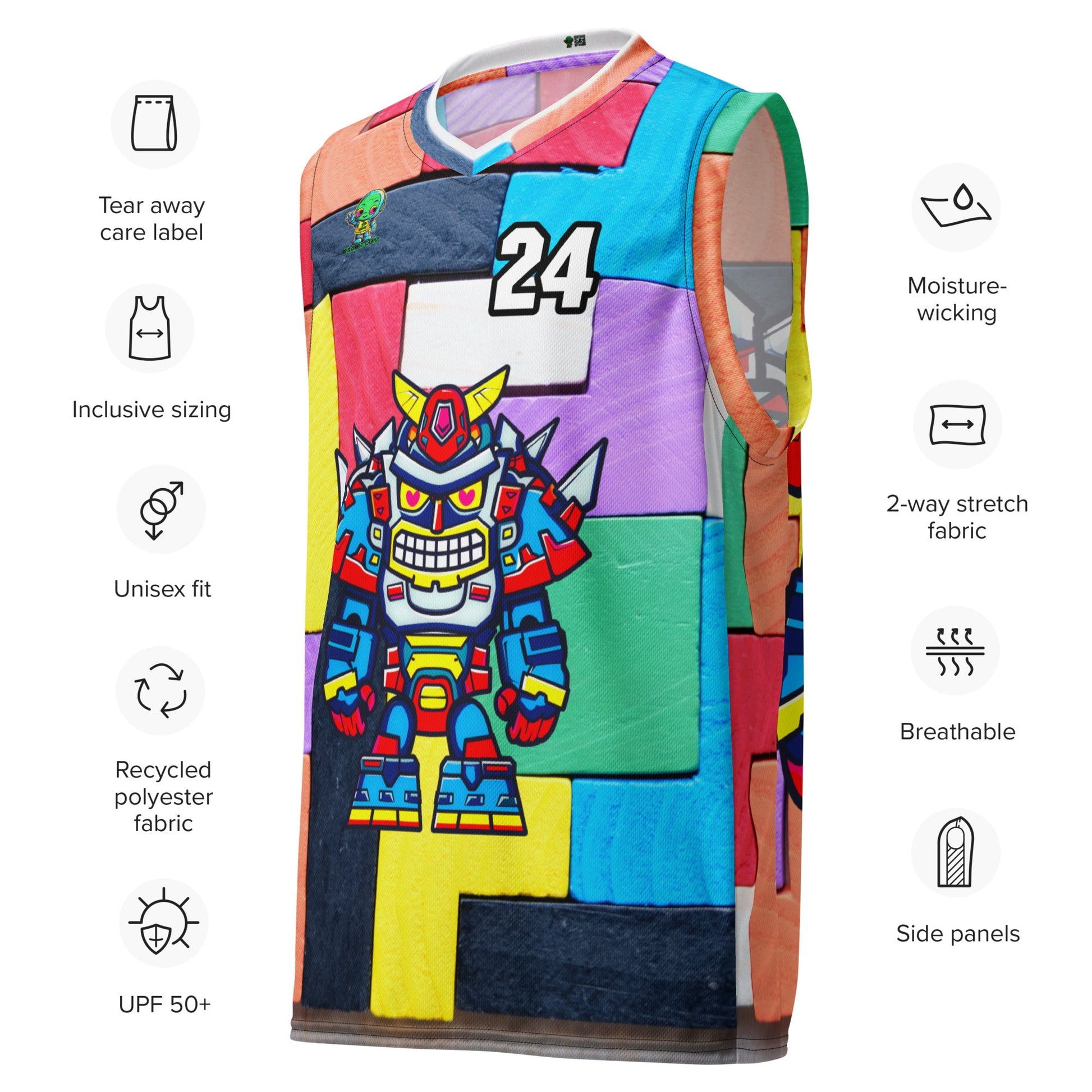 Robo Ranger - Recycled unisex basketball jersey - Block Fusion Colorway - BBairt