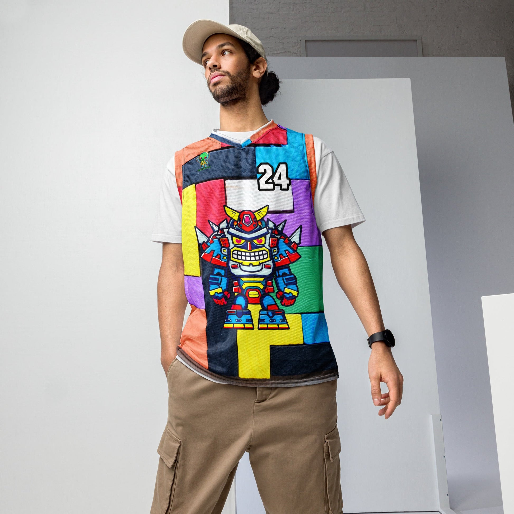 Robo Ranger - Recycled unisex basketball jersey - Block Fusion Colorway - BBairt