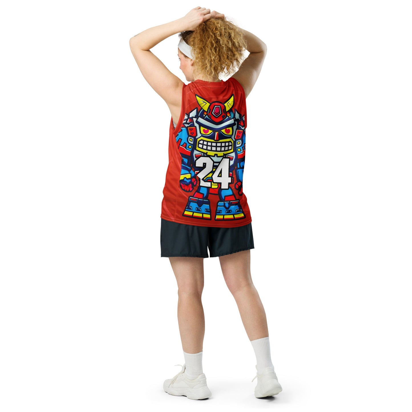 Robo Ranger - Recycled unisex basketball jersey - Crimson Vortex - BBairt