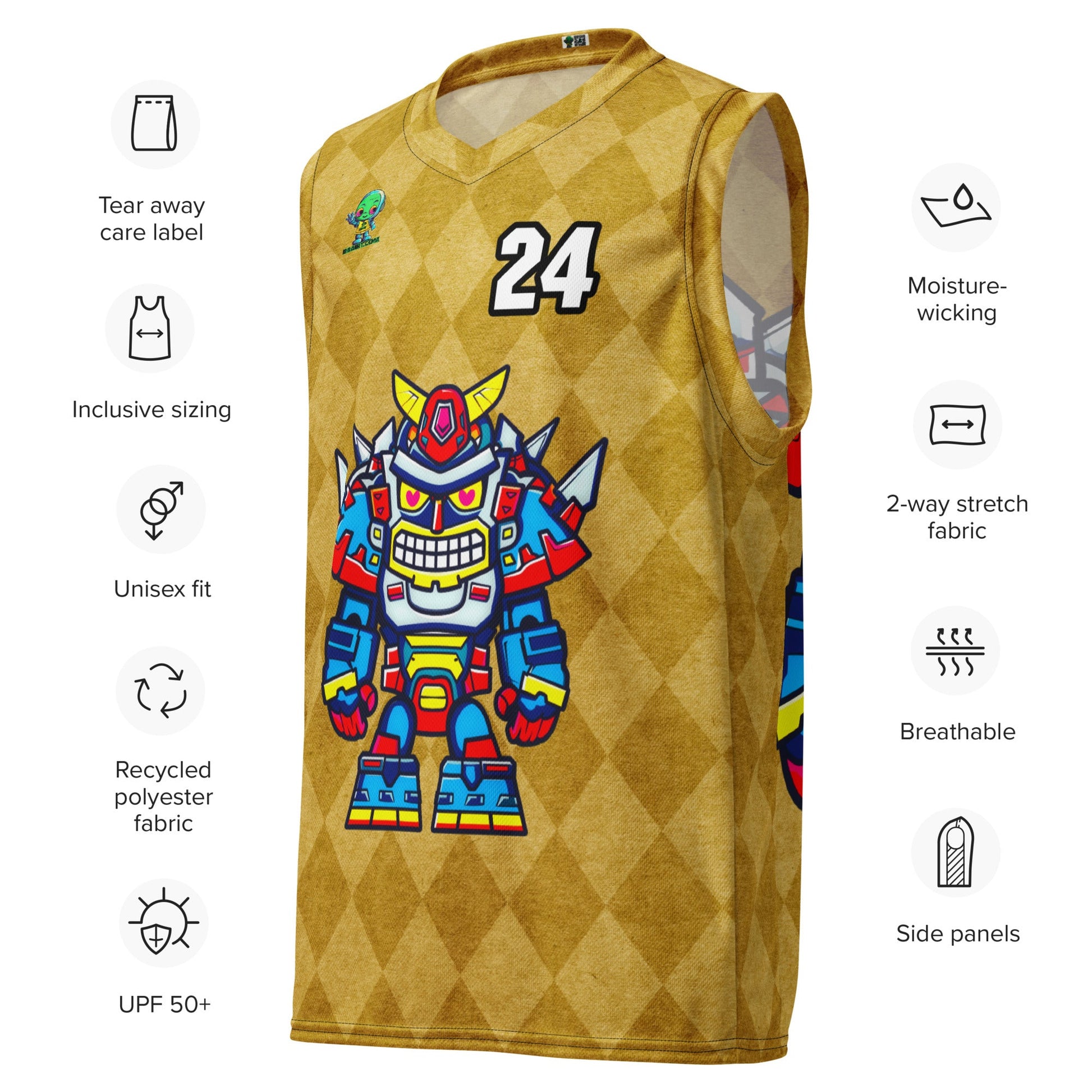 Robo Ranger - Recycled unisex basketball jersey - Golden Argyle - BBairt