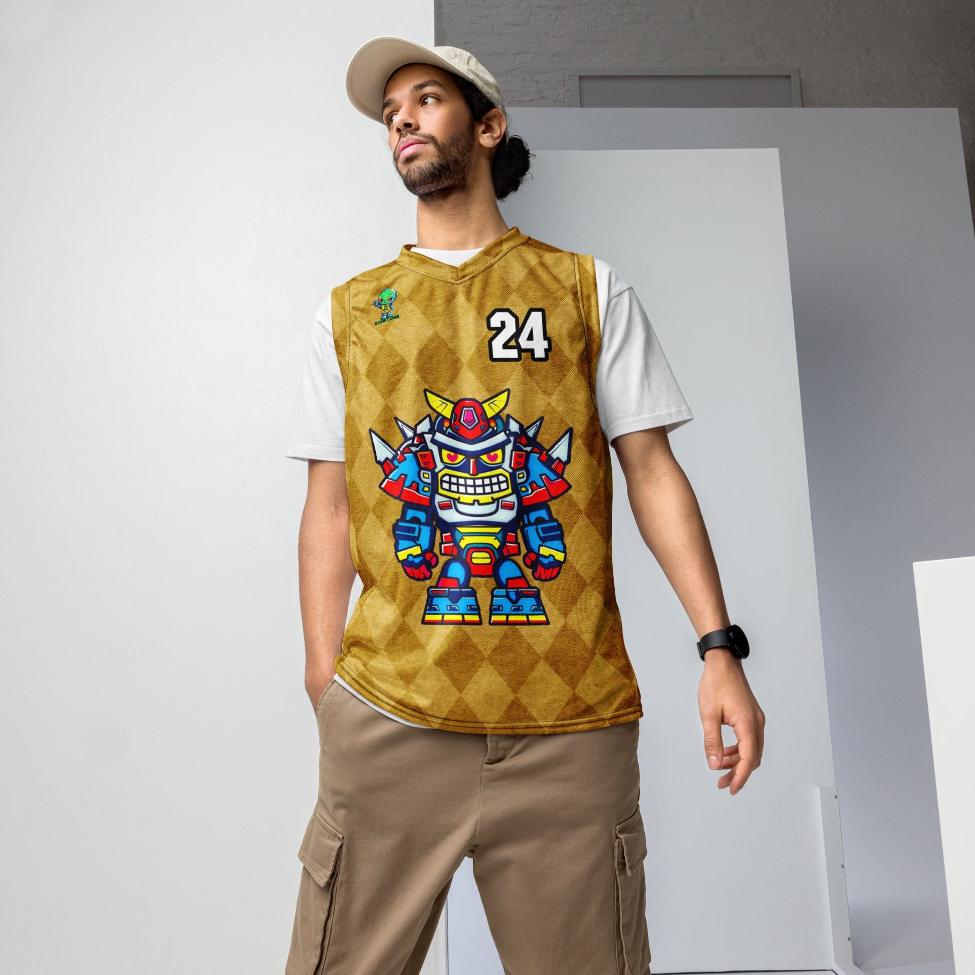 Robo Ranger - Recycled unisex basketball jersey - Golden Argyle - BBairt