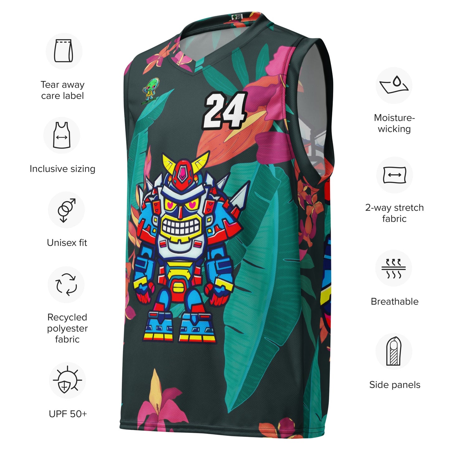 Robo Ranger - Recycled unisex basketball jersey - Midnight Jungle Colorway - BBairt