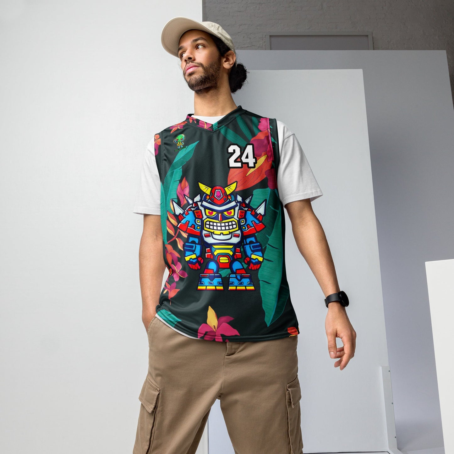 Robo Ranger - Recycled unisex basketball jersey - Midnight Jungle Colorway - BBairt
