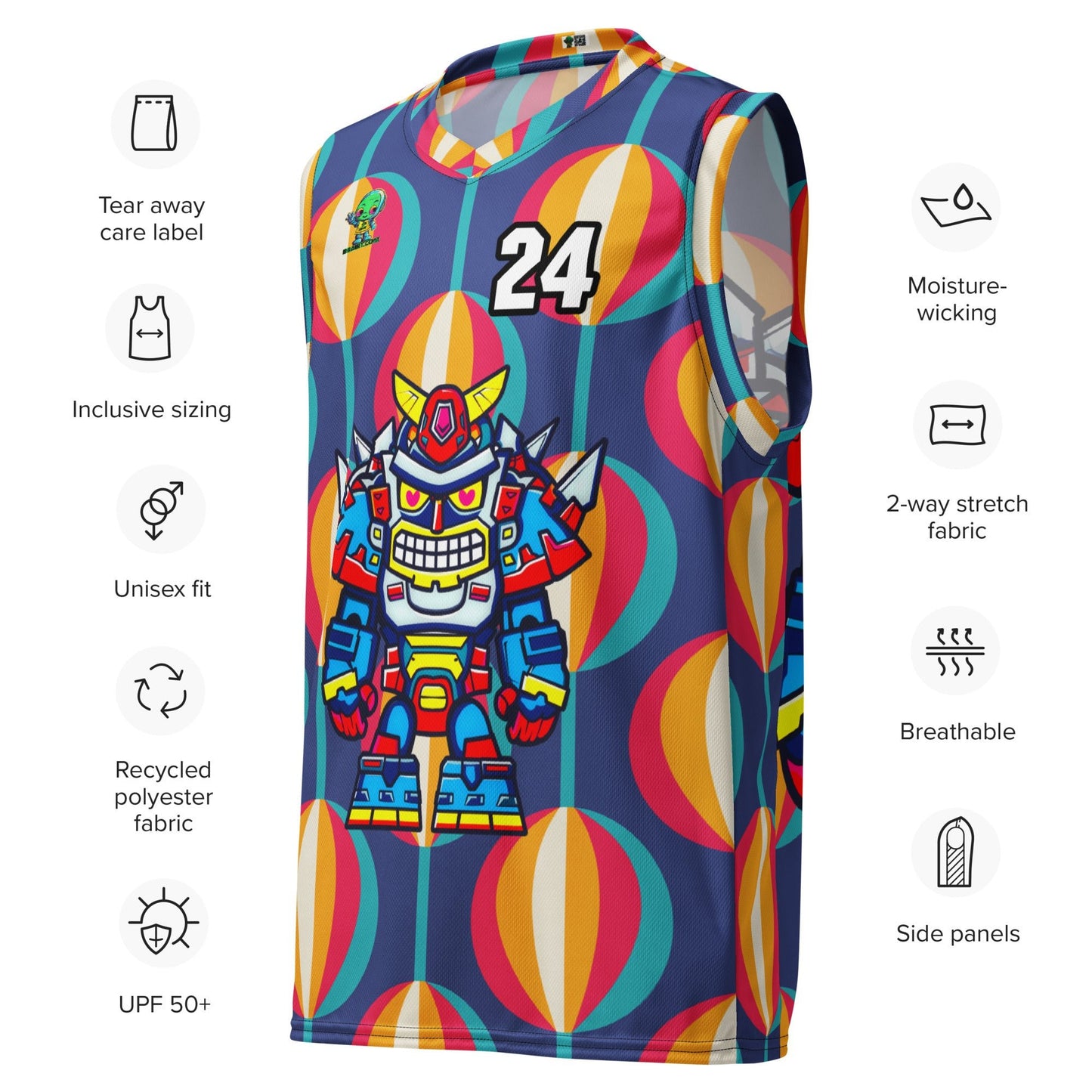 Robo Ranger - Recycled unisex basketball jersey - Retro Carnival Colorway - BBairt