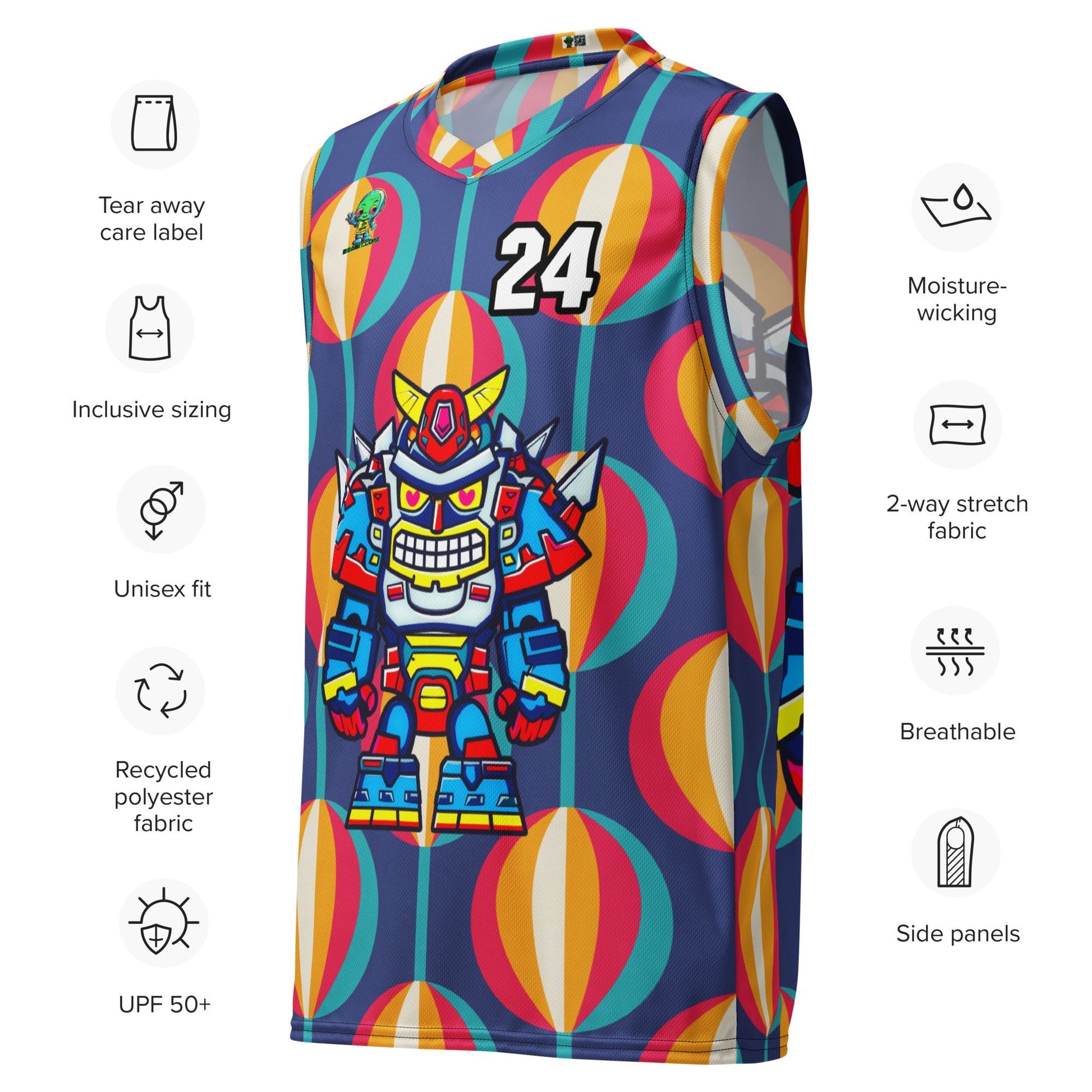 Robo Ranger - Recycled unisex basketball jersey - Retro Carnival Colorway - BBairt