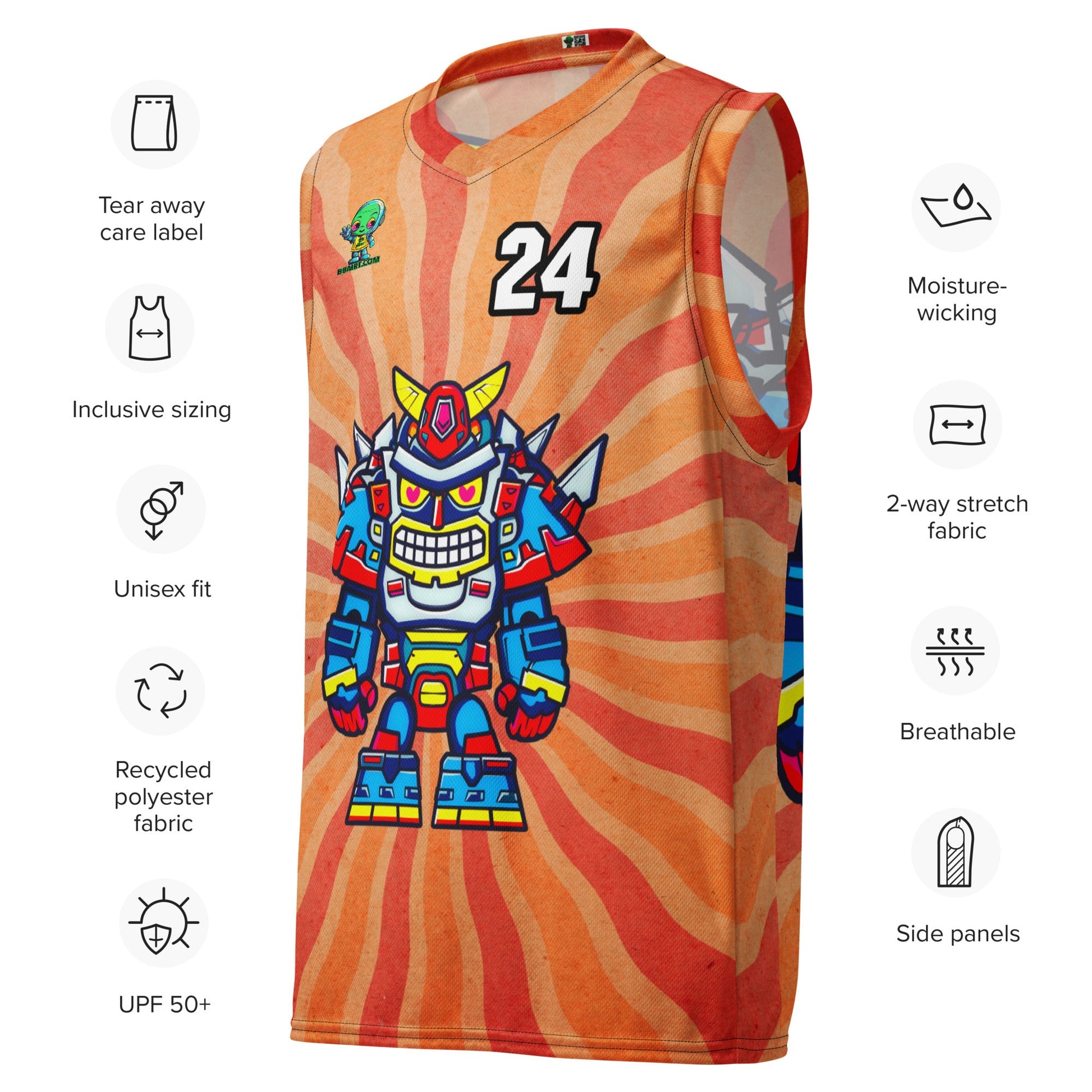 Robo Ranger - Recycled unisex basketball jersey - Solar Flare Colorway - BBairt