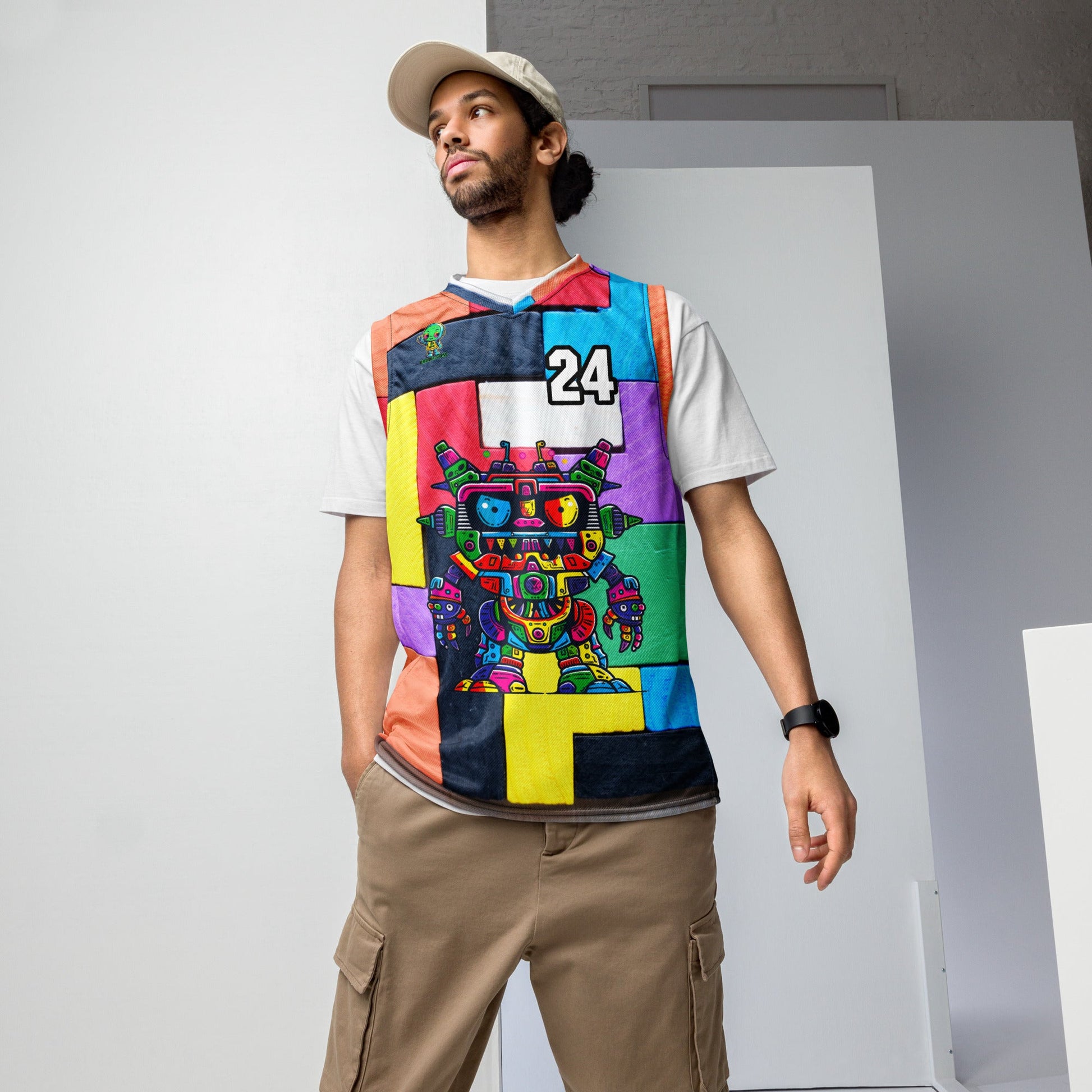 Robo Rebel - Recycled unisex basketball jersey - Block Fusion Colorway - BBairt