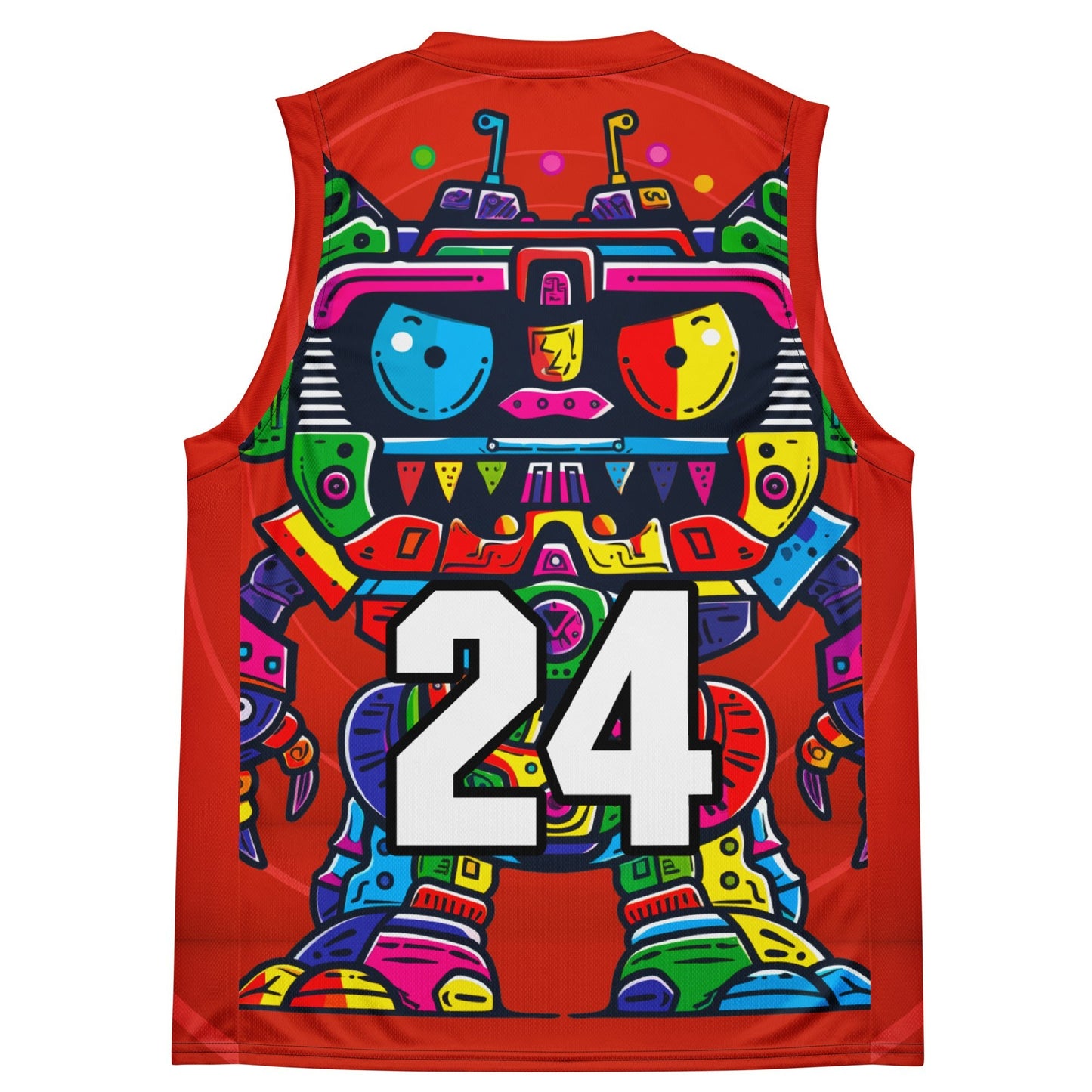 Robo Rebel - Recycled unisex basketball jersey - Crimson Vortex Colorway - BBairt