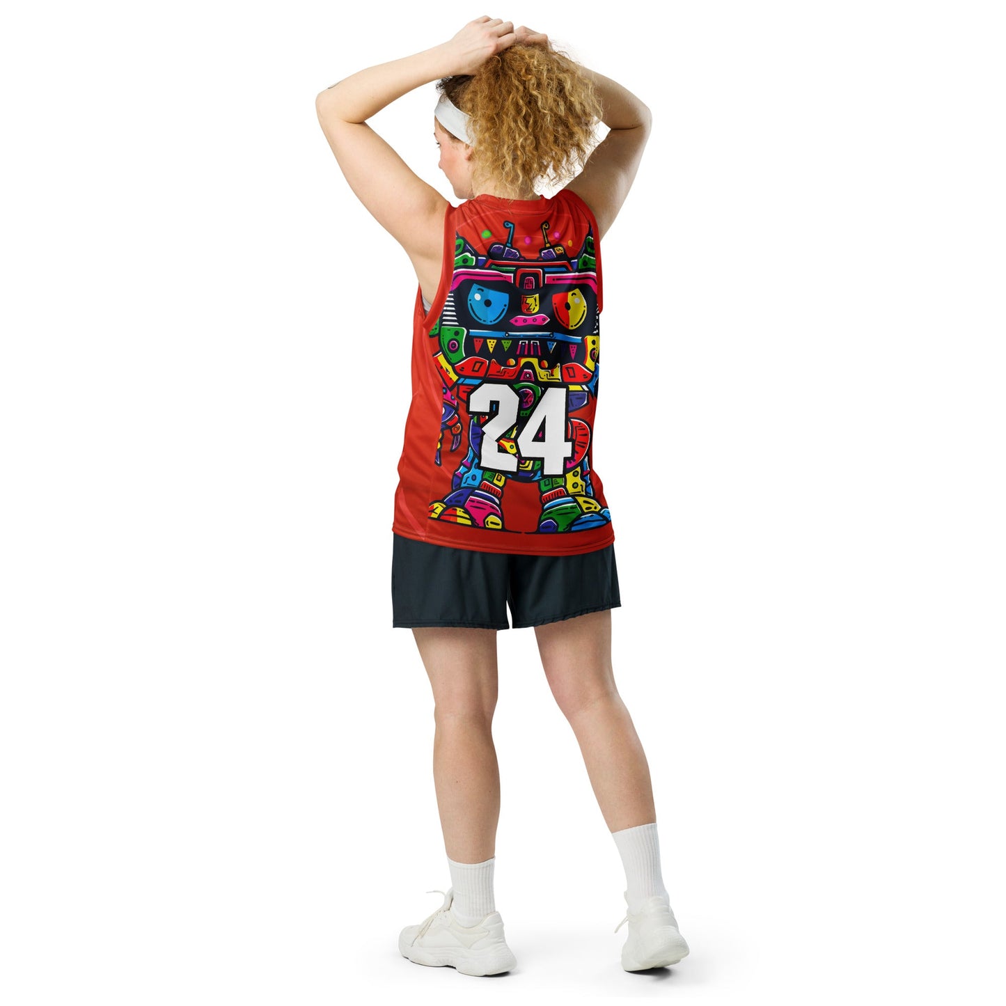 Robo Rebel - Recycled unisex basketball jersey - Crimson Vortex Colorway - BBairt