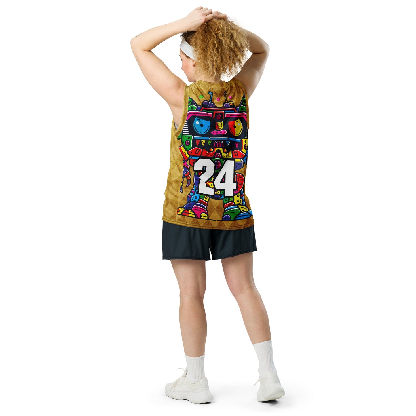 Robo Rebel - Recycled unisex basketball jersey - Golden Argyle Colorway - BBairt