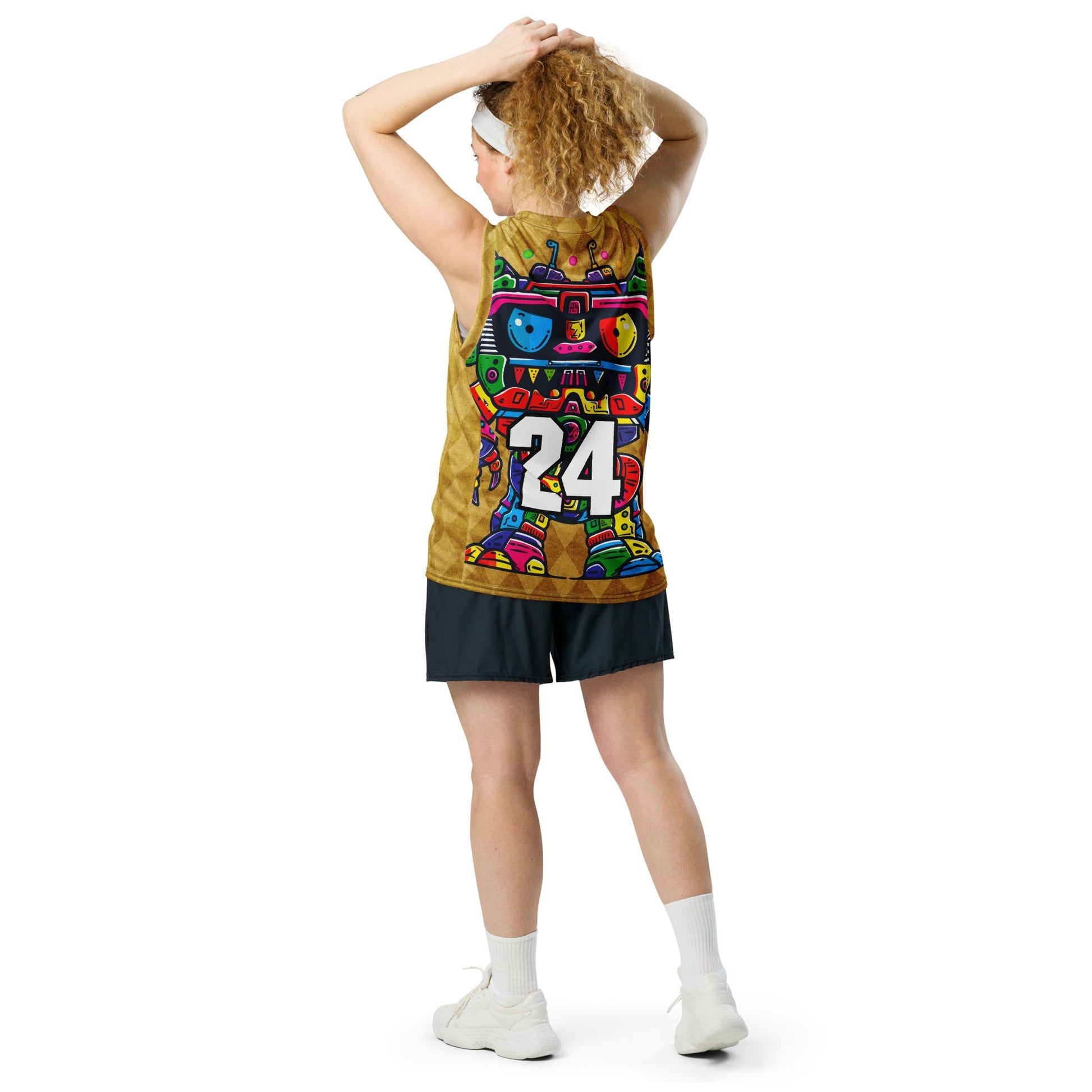 Robo Rebel - Recycled unisex basketball jersey - Golden Argyle Colorway - BBairt