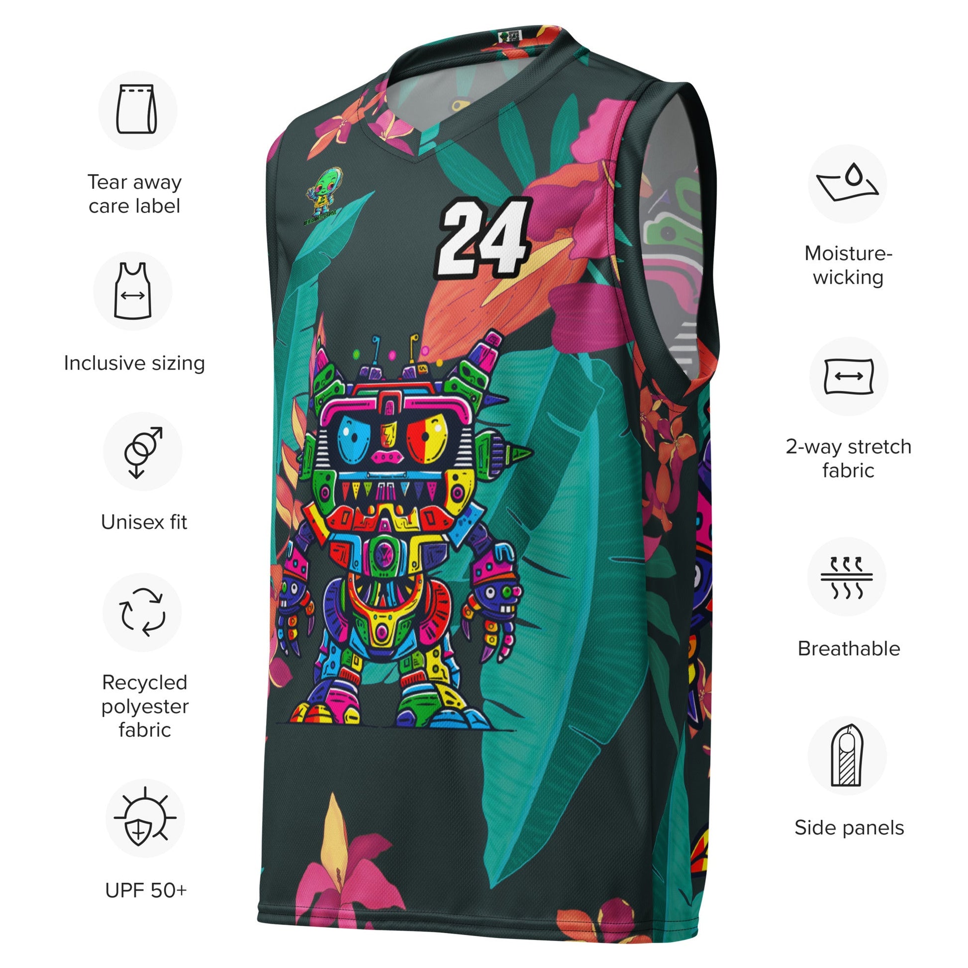 Robo Rebel - Recycled unisex basketball jersey - Midnight Jungle Colorway - BBairt