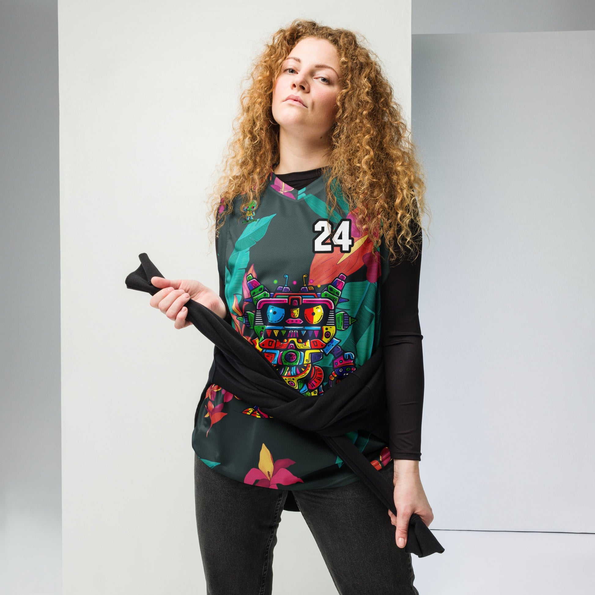 Robo Rebel - Recycled unisex basketball jersey - Midnight Jungle Colorway - BBairt