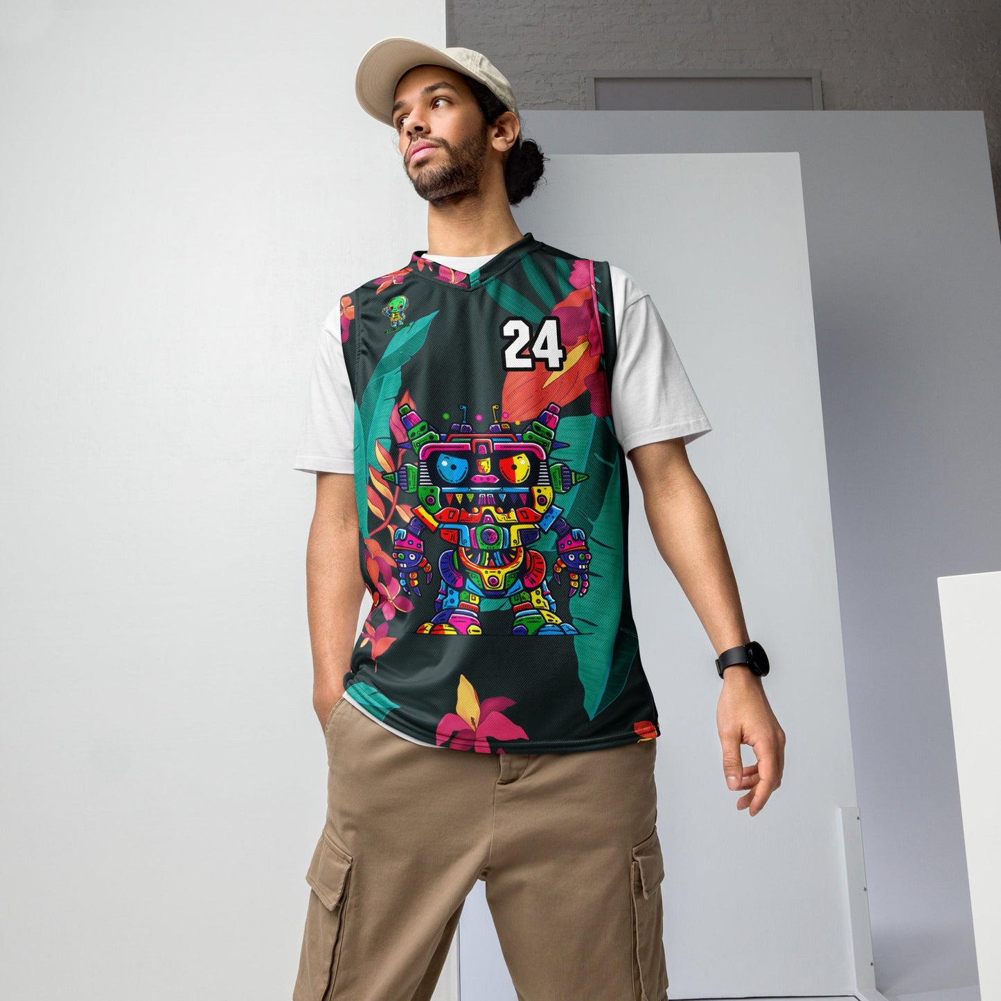 Robo Rebel - Recycled unisex basketball jersey - Midnight Jungle Colorway - BBairt