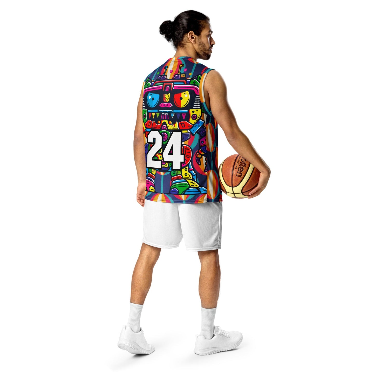 Robo Rebel - Recycled unisex basketball jersey - Retro Carnival Colorway - BBairt