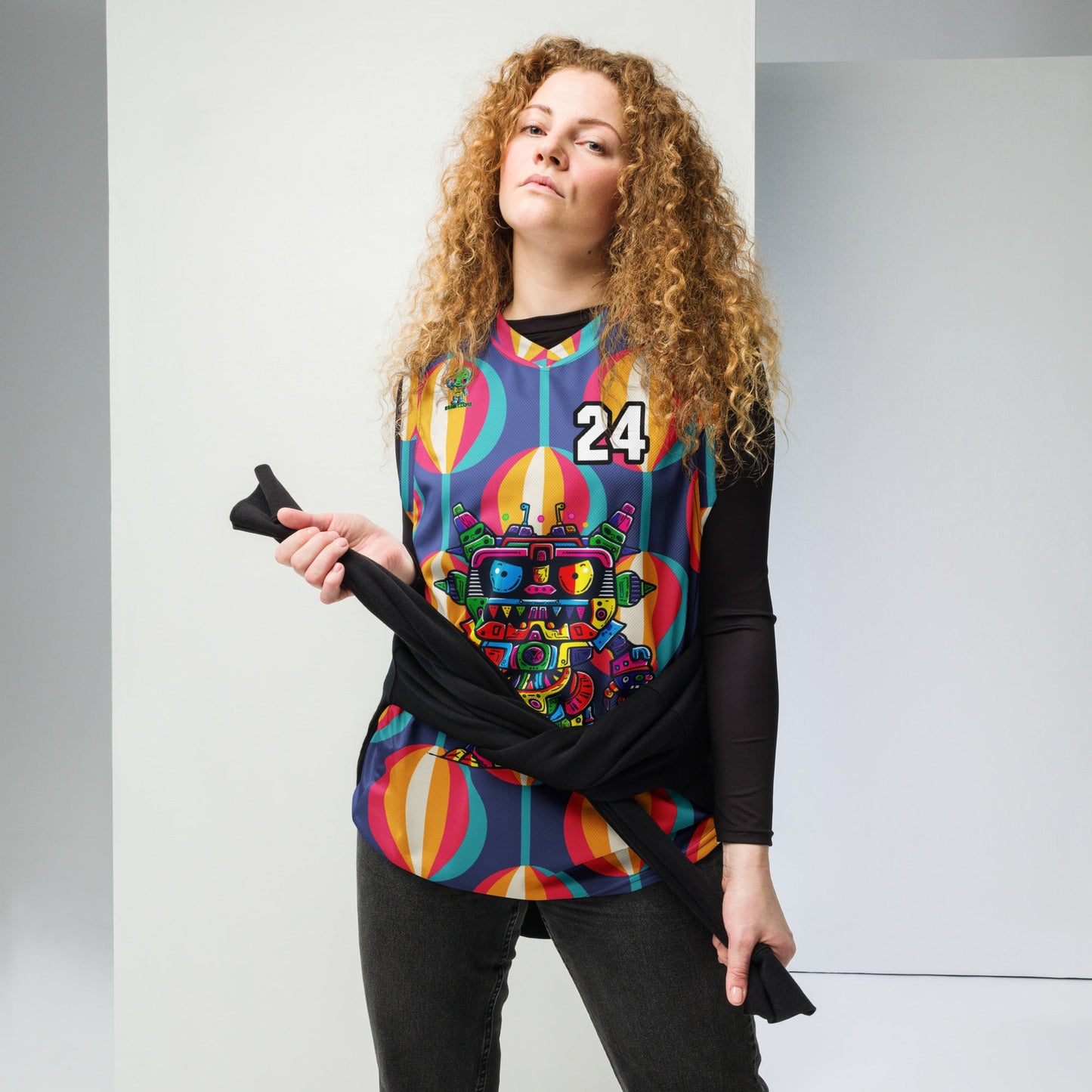 Robo Rebel - Recycled unisex basketball jersey - Retro Carnival Colorway - BBairt