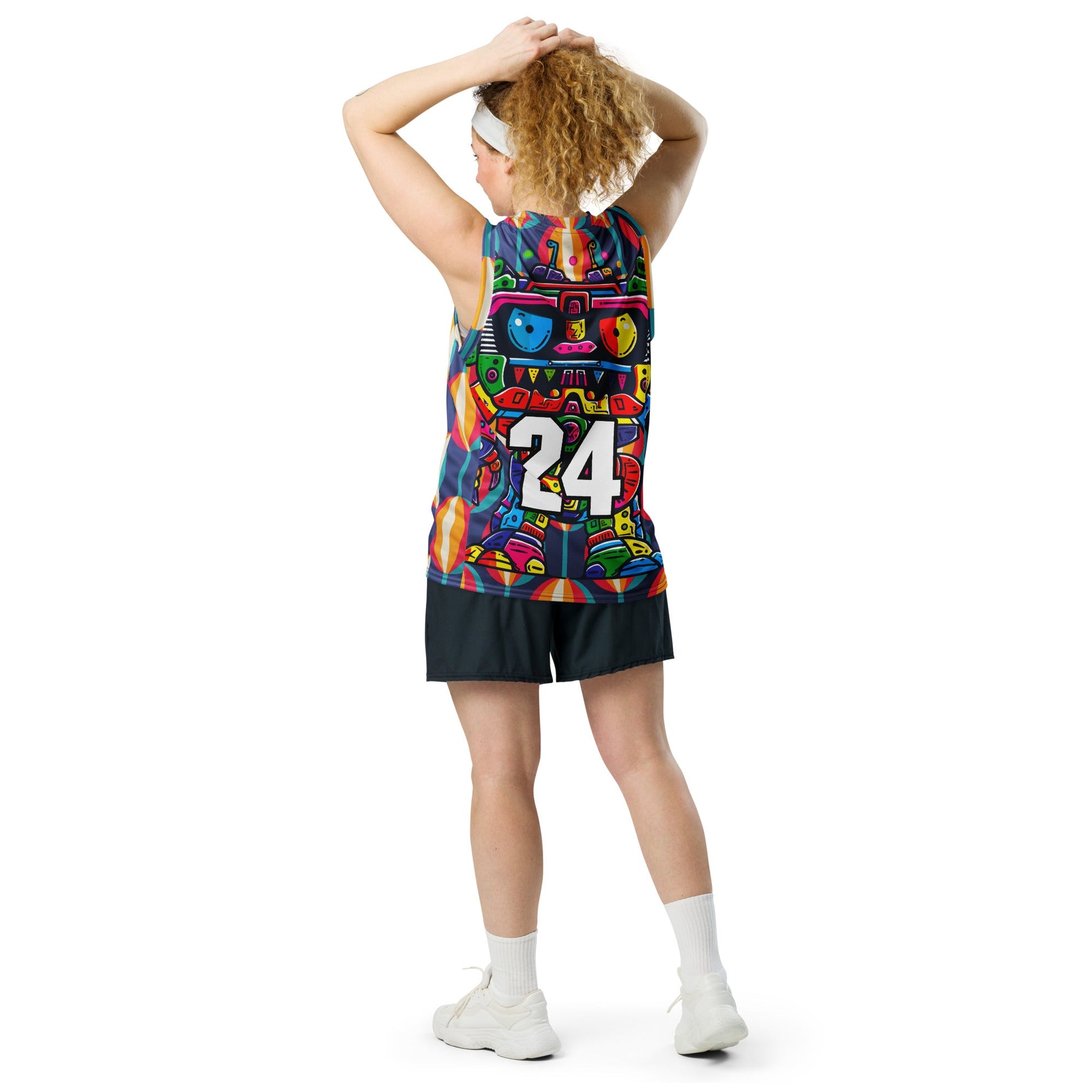 Robo Rebel - Recycled unisex basketball jersey - Retro Carnival Colorway - BBairt