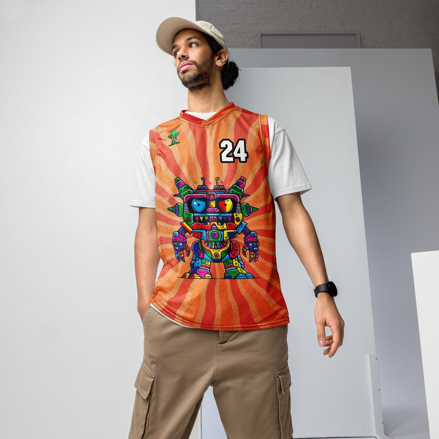 Robo Rebel - Recycled unisex basketball jersey - Solar Flare Colorway - BBairt