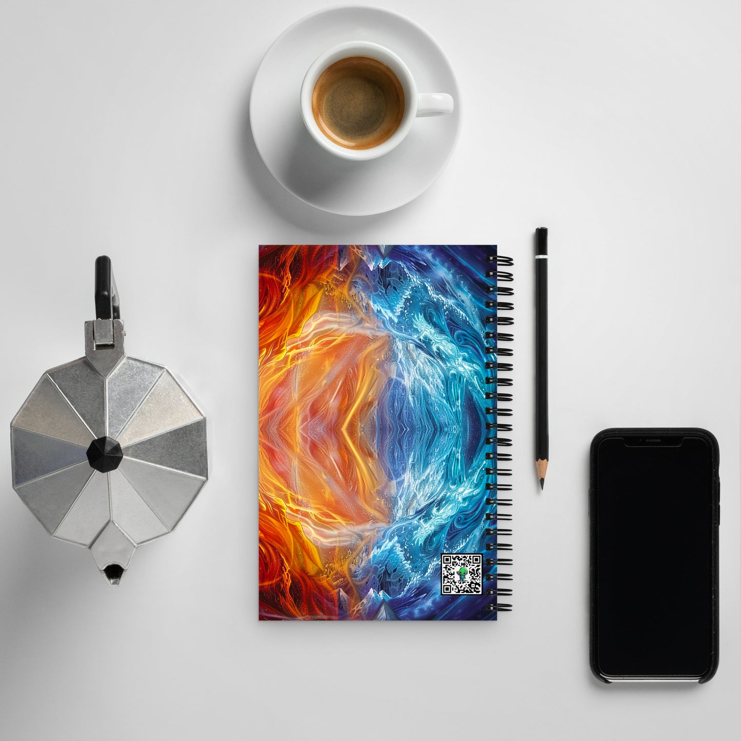 Equinox Harmony: Fire and Ice Guardians - Spiral notebook