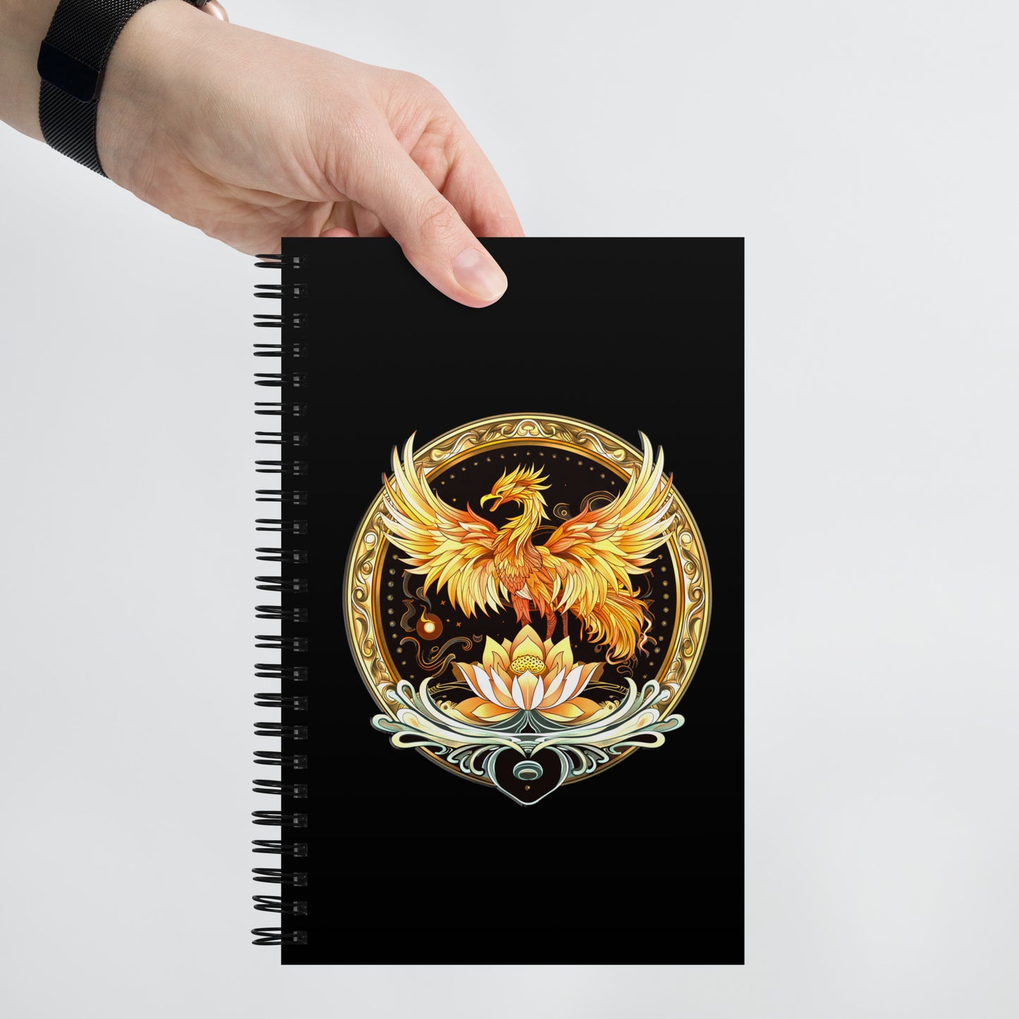 Elemental Harmony: Fiery Phoenix and Calm Lotus - Spiral notebook