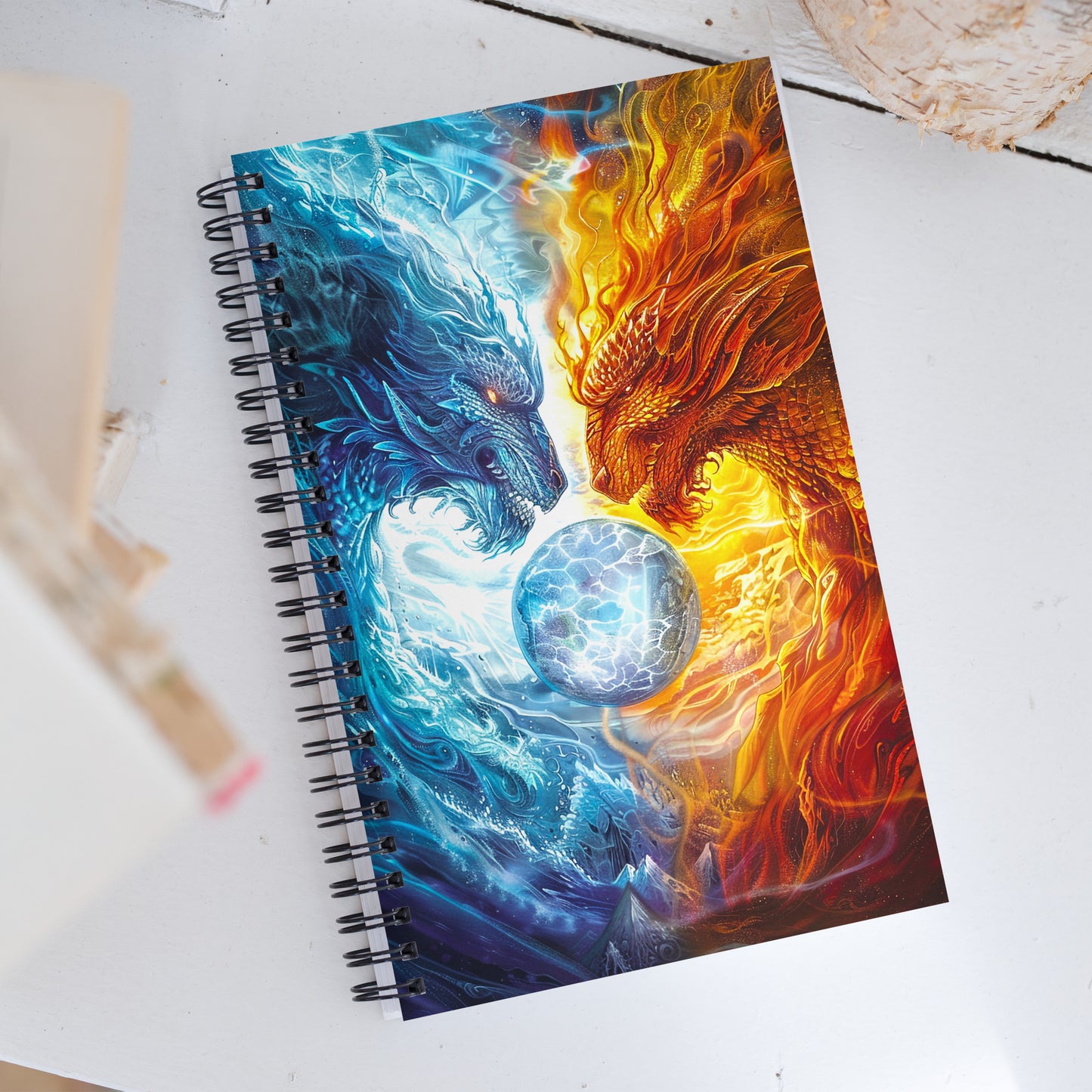 Equinox Harmony: Fire and Ice Guardians - Spiral notebook