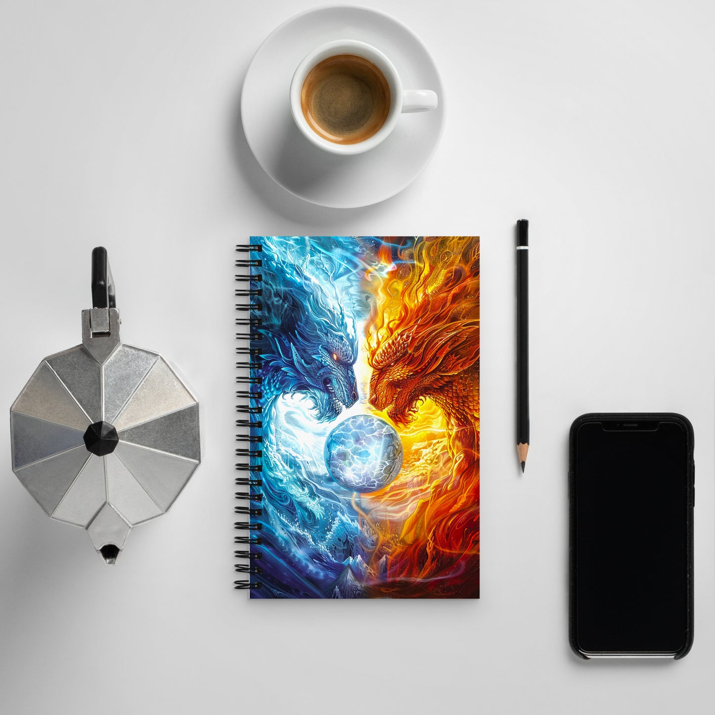 Equinox Harmony: Fire and Ice Guardians - Spiral notebook