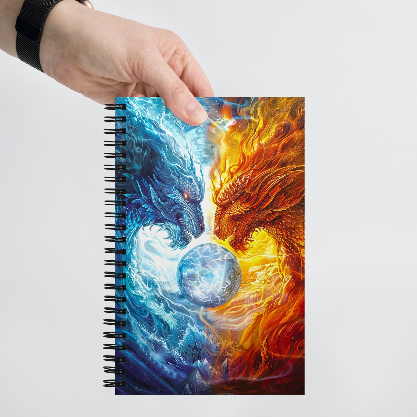 Equinox Harmony: Fire and Ice Guardians - Spiral notebook