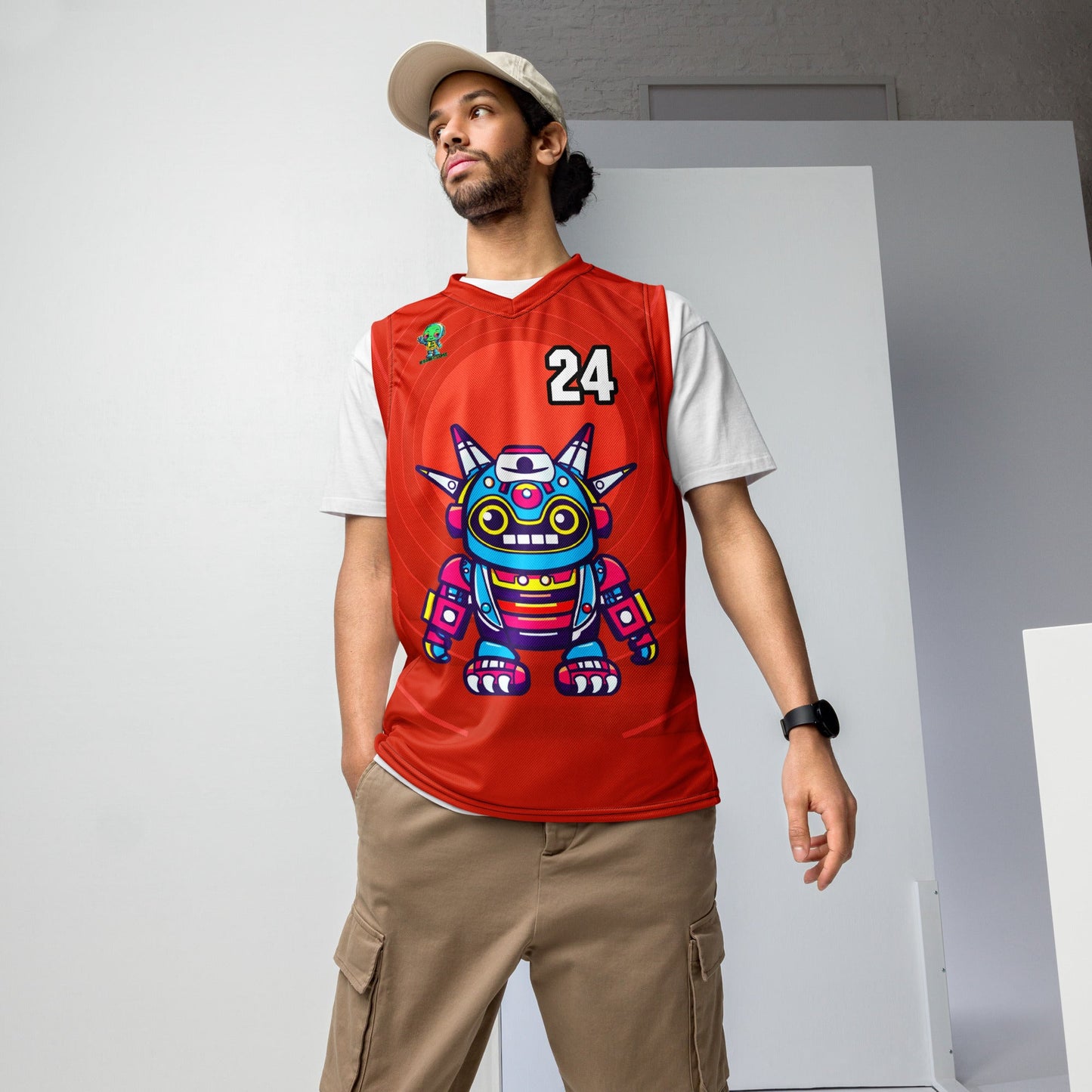 Techno Guardian - Recycled unisex basketball jersey - Crimson Vortex Colorway - BBairt