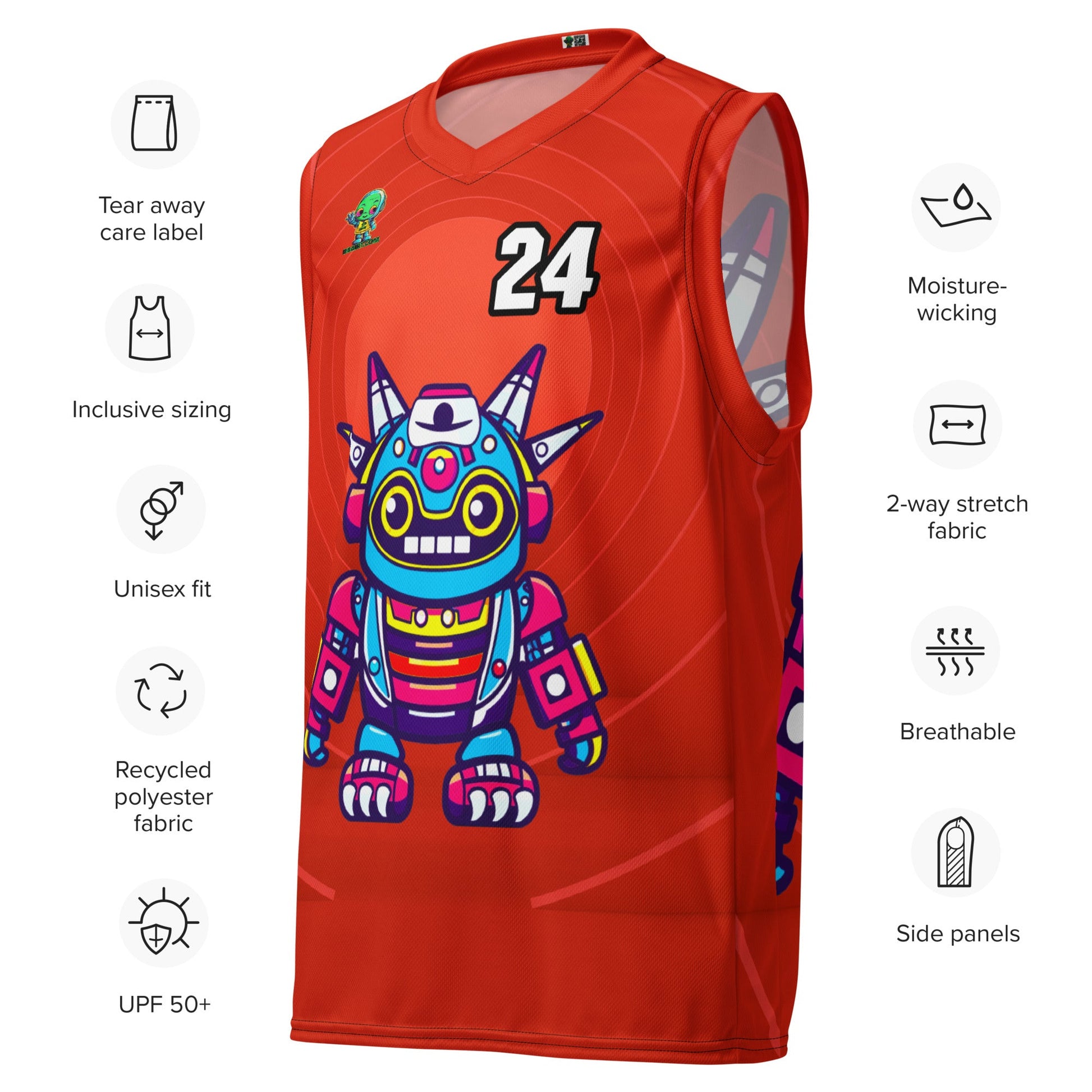 Techno Guardian - Recycled unisex basketball jersey - Crimson Vortex Colorway - BBairt