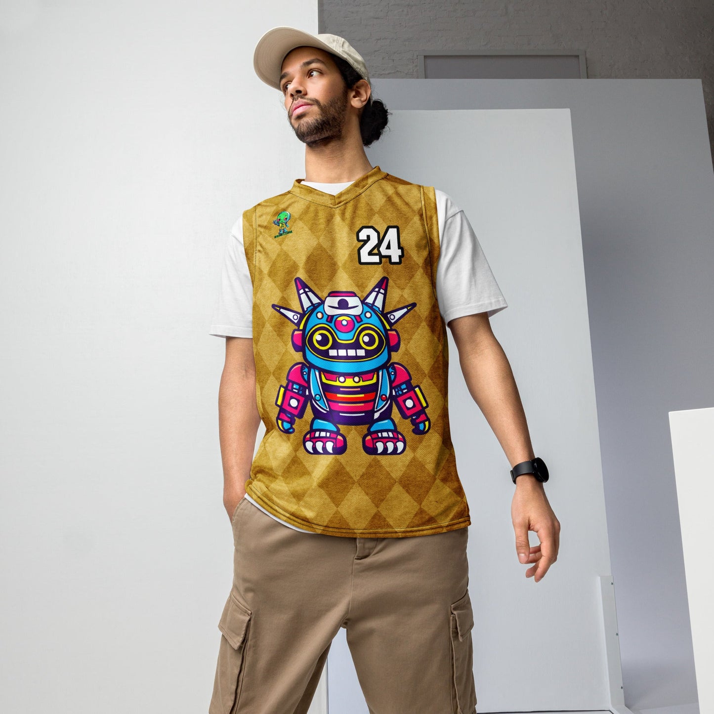 Techno Guardian - Recycled unisex basketball jersey - Golden Argyle Colorway - BBairt