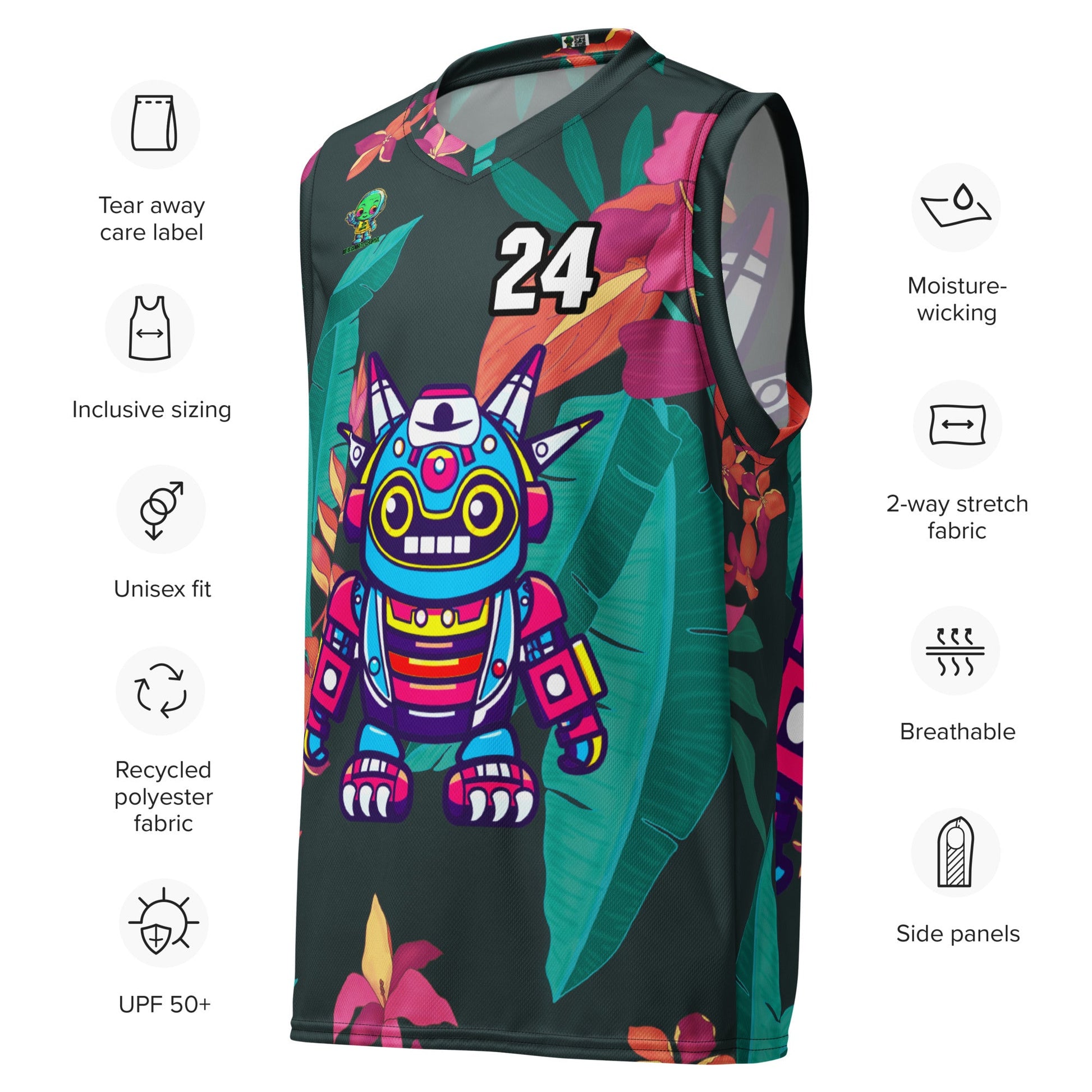 Techno Guardian - Recycled unisex basketball jersey - Midnight Jungle Colorway - BBairt