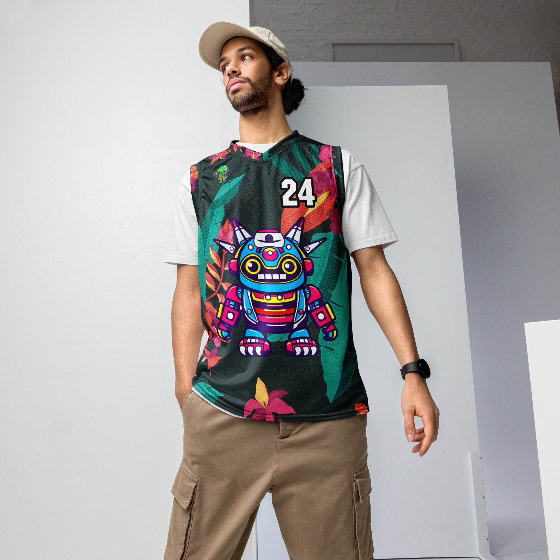 Techno Guardian - Recycled unisex basketball jersey - Midnight Jungle Colorway - BBairt