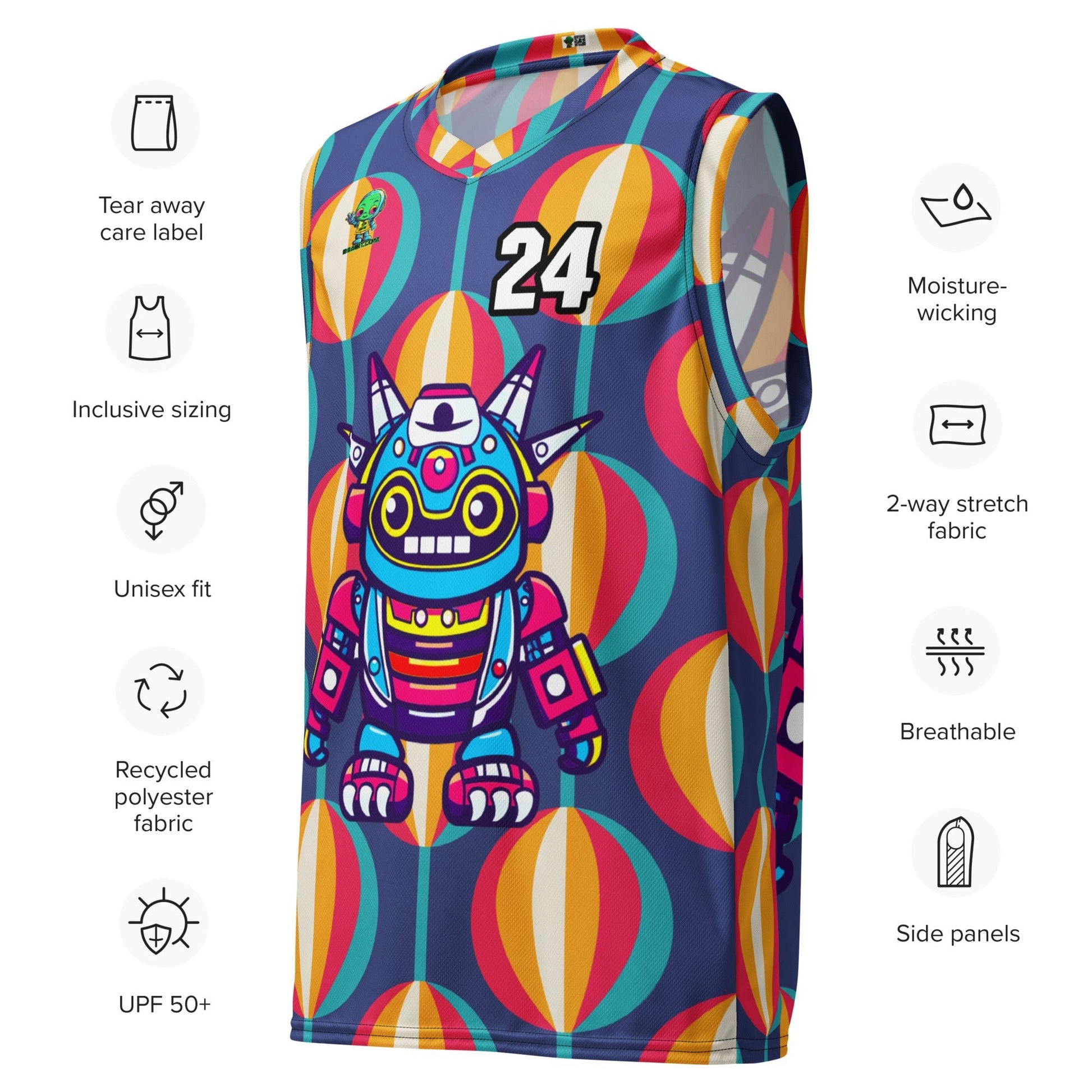 Techno Guardian - Recycled unisex basketball jersey - Retro Carnival Colorway - BBairt
