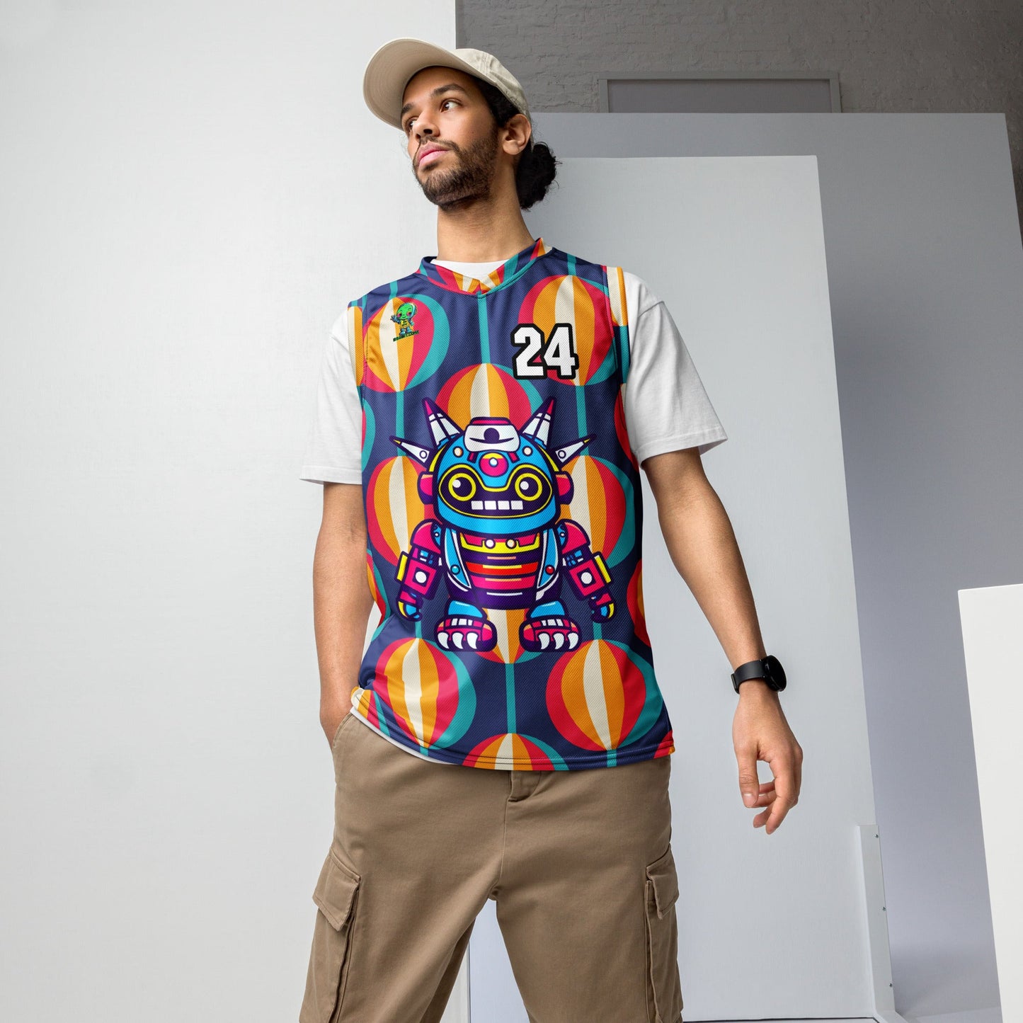 Techno Guardian - Recycled unisex basketball jersey - Retro Carnival Colorway - BBairt