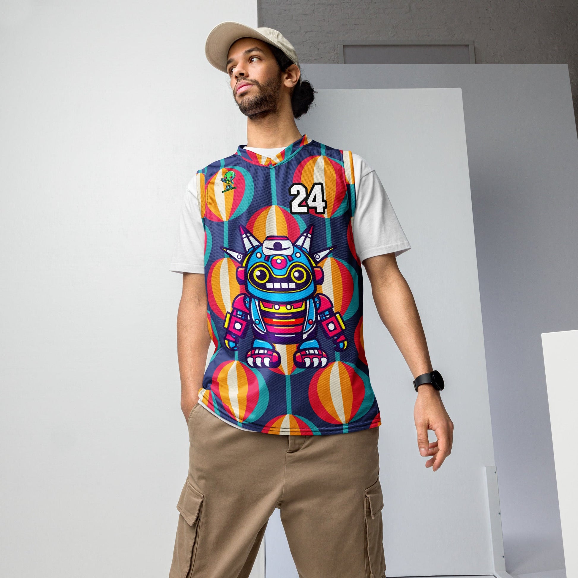 Techno Guardian - Recycled unisex basketball jersey - Retro Carnival Colorway - BBairt