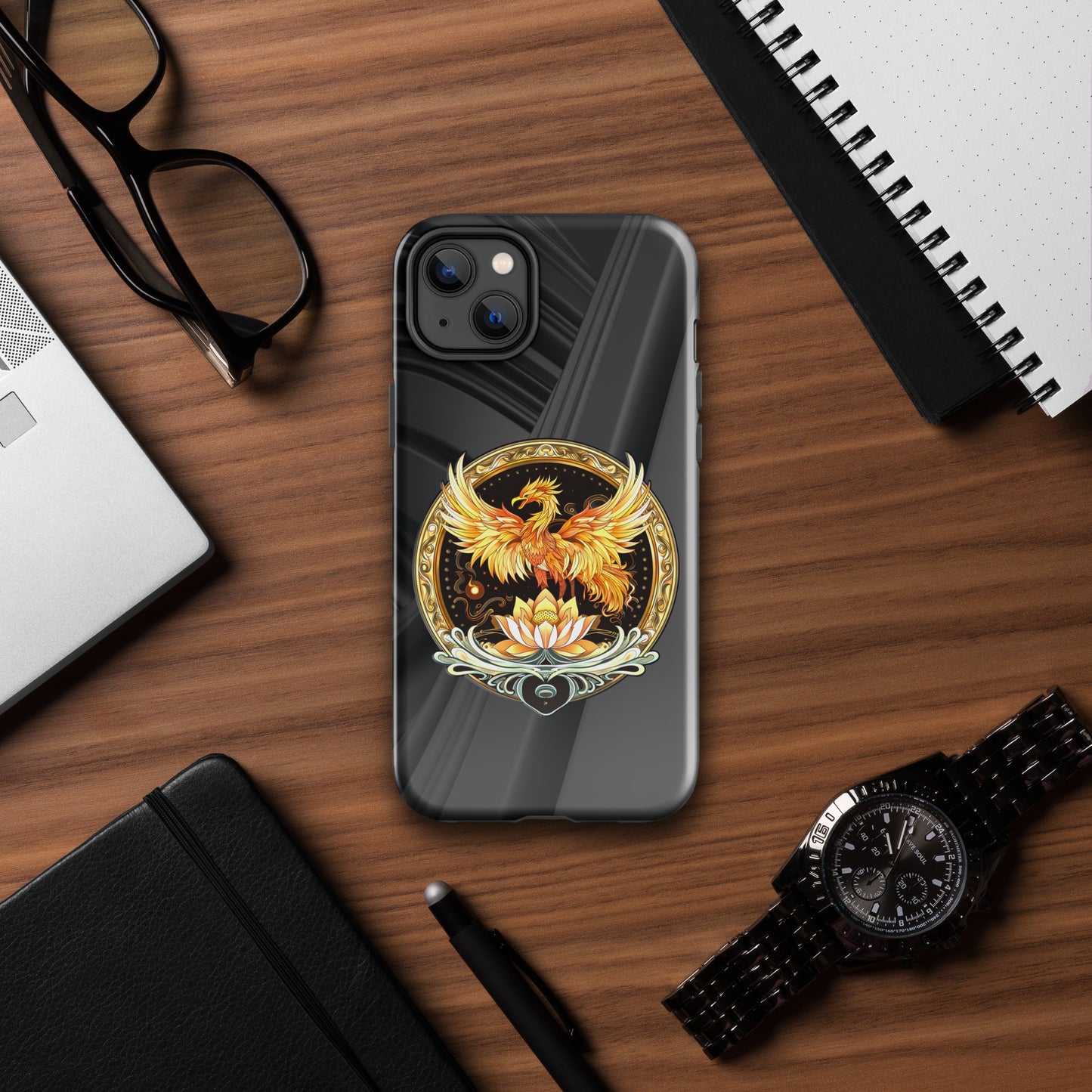 Elemental Harmony: Fiery Phoenix and Calm Lotus - Tough Case for iPhone®