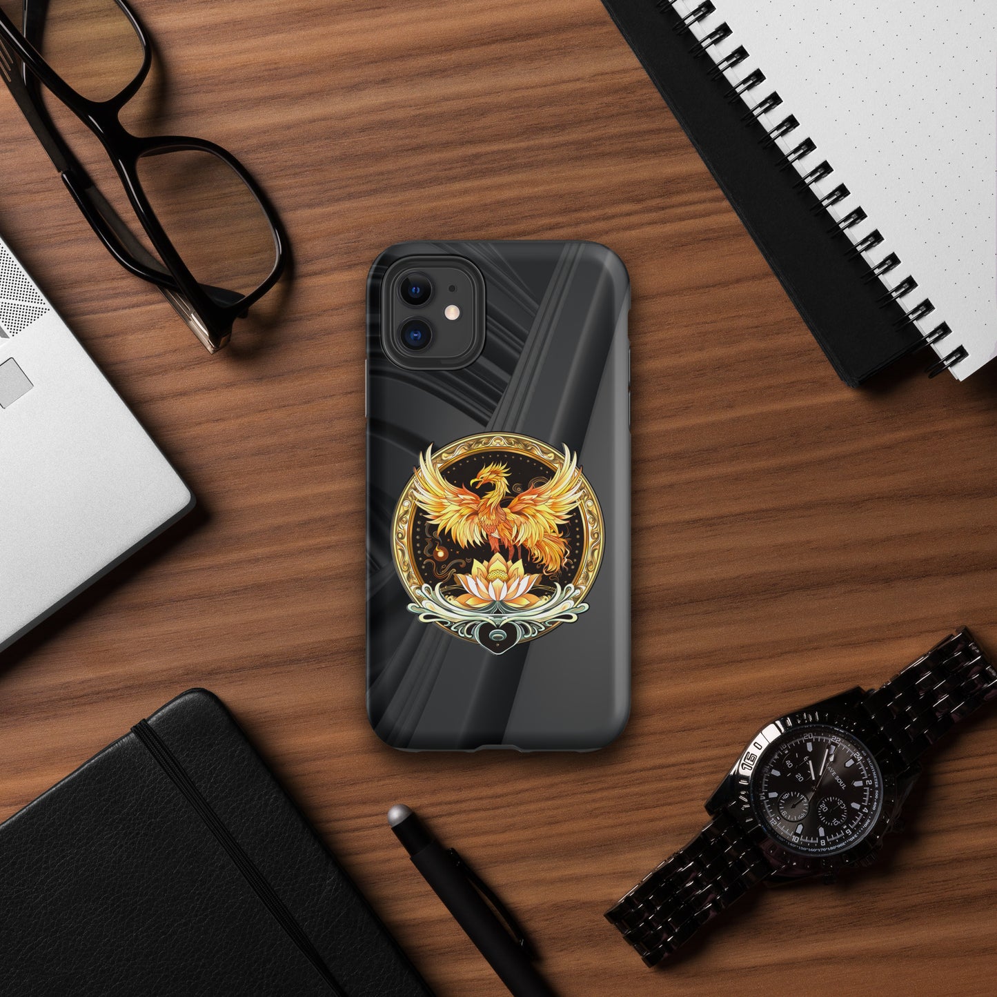 Elemental Harmony: Fiery Phoenix and Calm Lotus - Tough Case for iPhone®