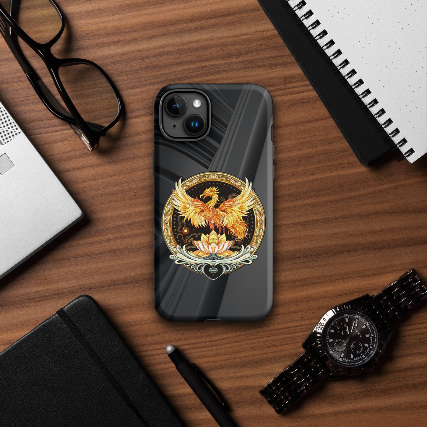 Elemental Harmony: Fiery Phoenix and Calm Lotus - Tough Case for iPhone®