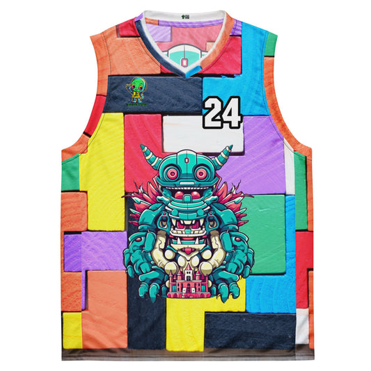 Toy Town Watchman - Recycled unisex basketball jersey - Block Fusion Colorway - BBairt