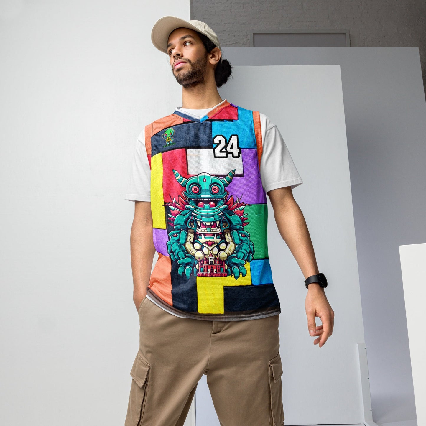 Toy Town Watchman - Recycled unisex basketball jersey - Block Fusion Colorway - BBairt