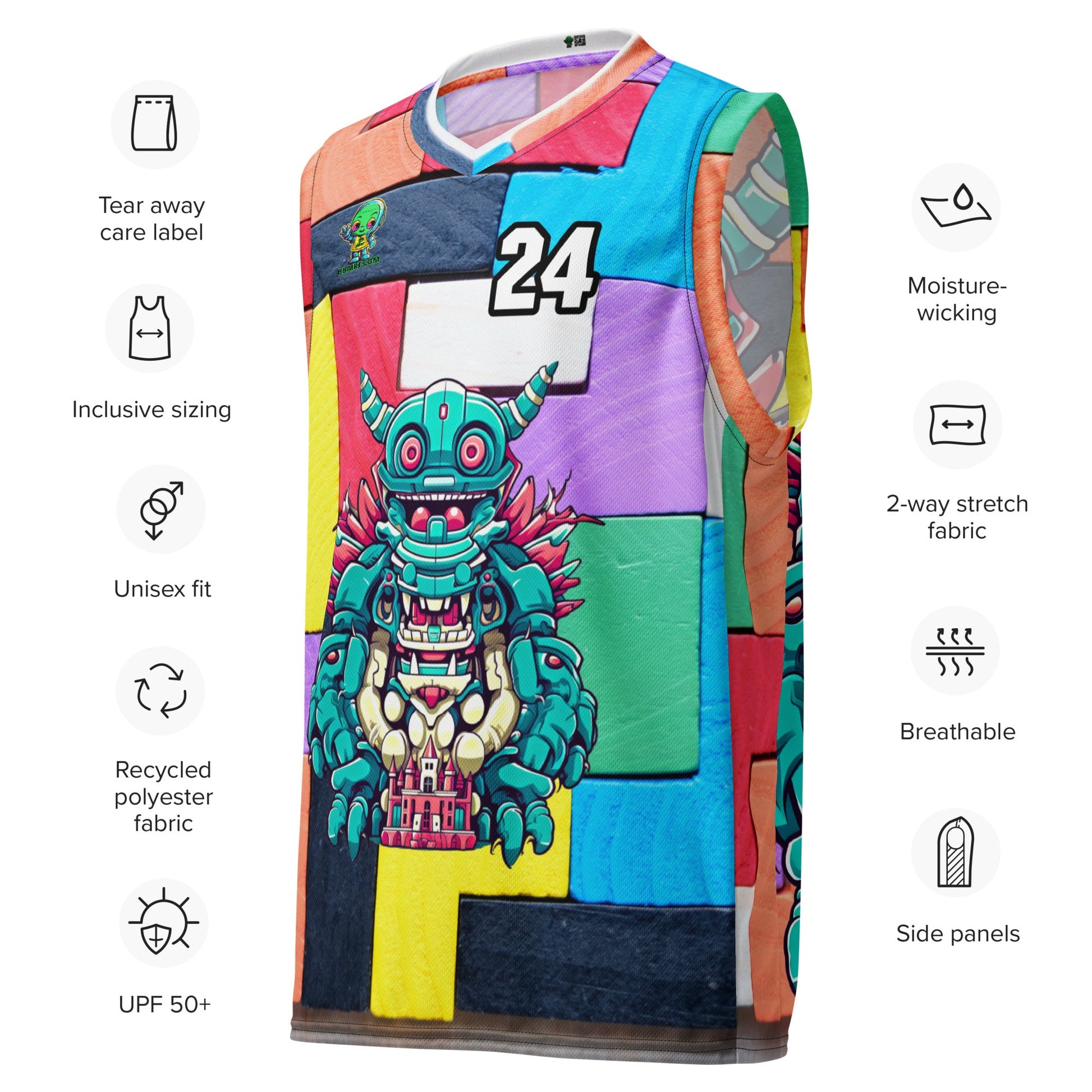 Toy Town Watchman - Recycled unisex basketball jersey - Block Fusion Colorway - BBairt