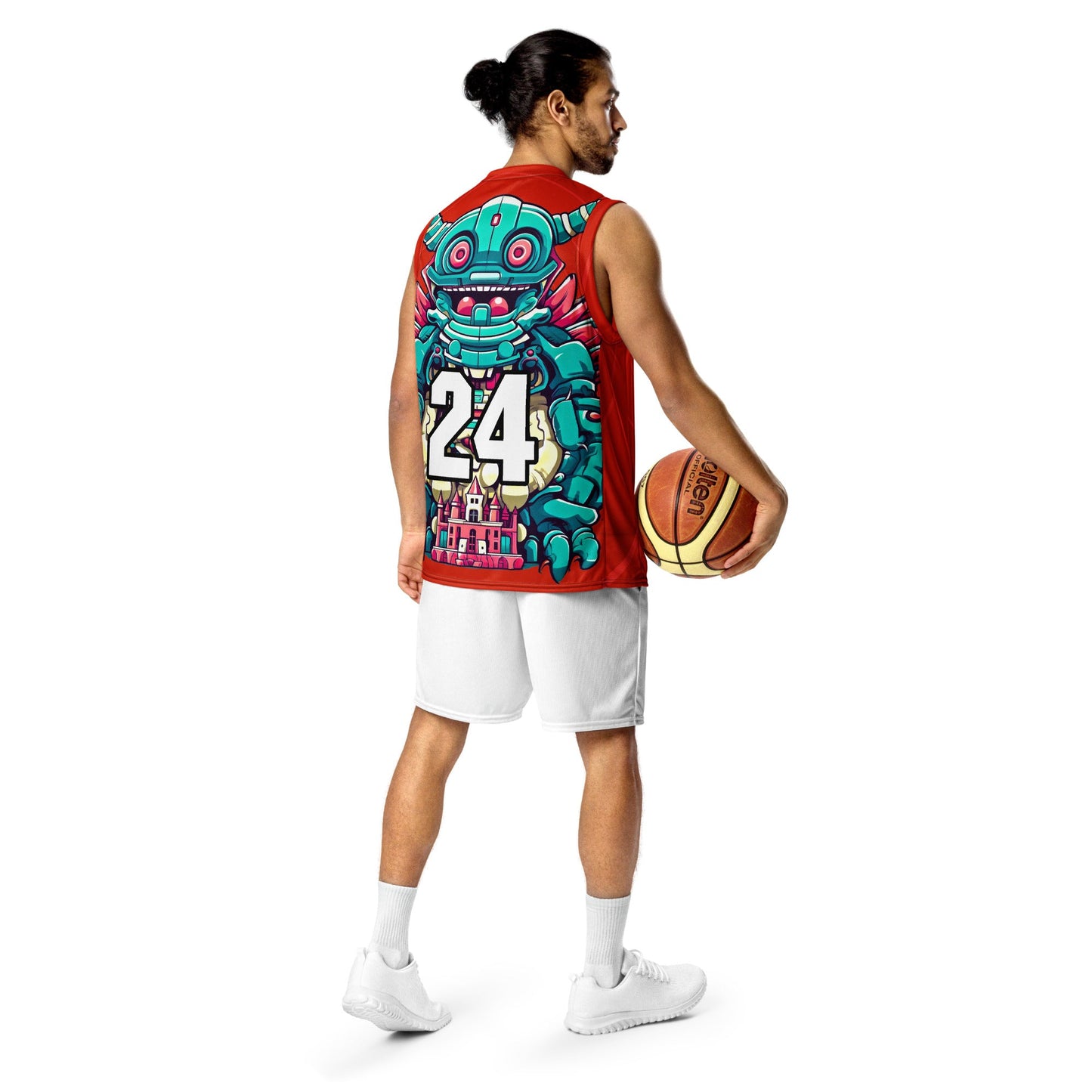 Toy Town Watchman - Recycled unisex basketball jersey - Crimson Vortex Colorway - BBairt