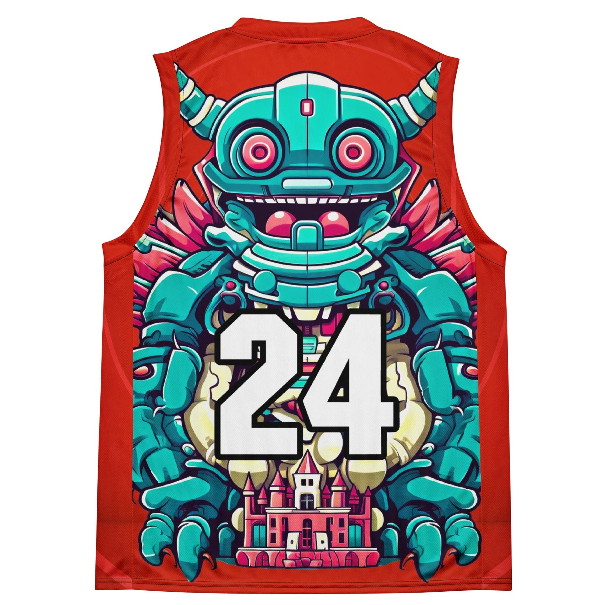 Toy Town Watchman - Recycled unisex basketball jersey - Crimson Vortex Colorway - BBairt